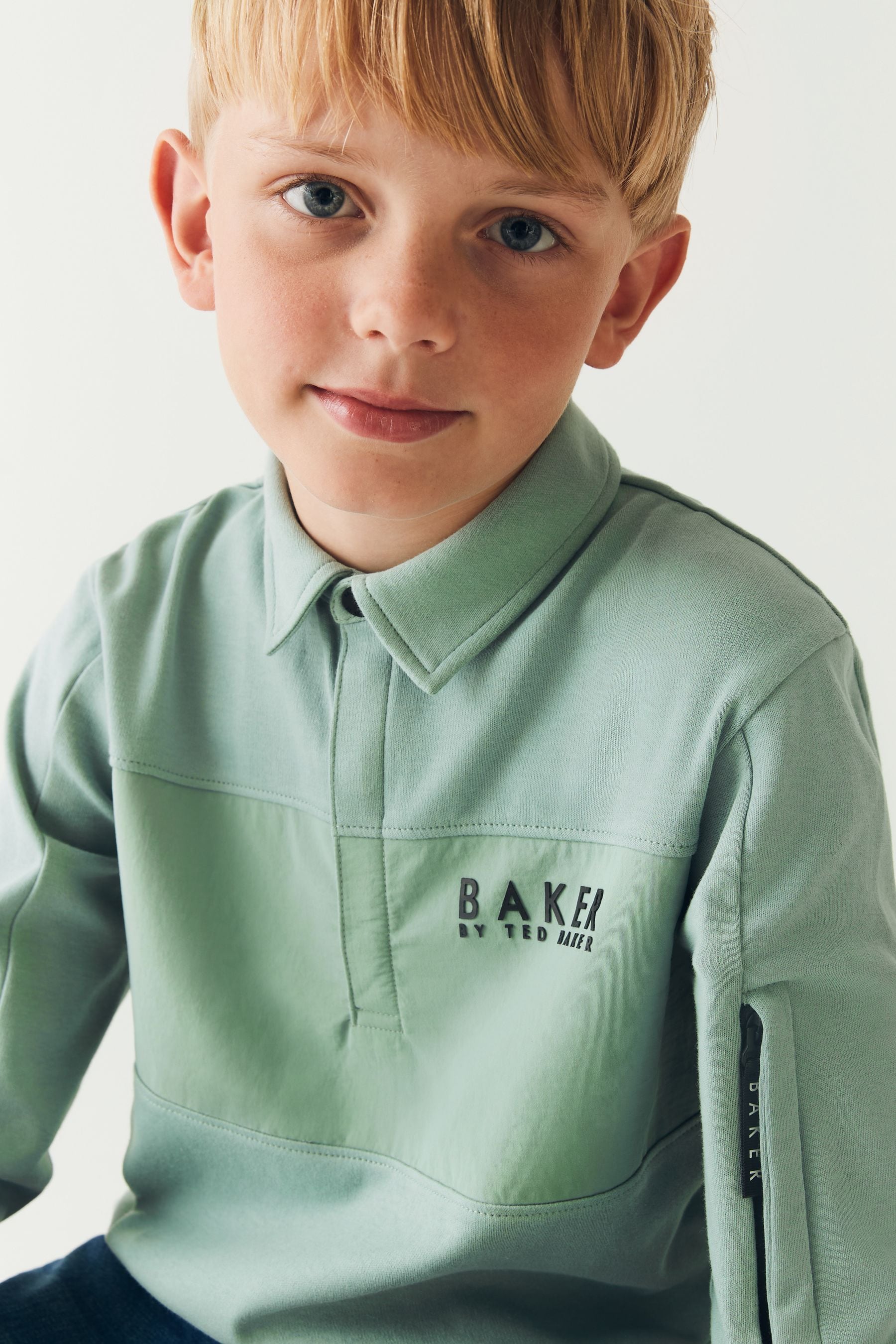 Green Baker by Ted Baker Long Sleeve Panel Polo Shirt