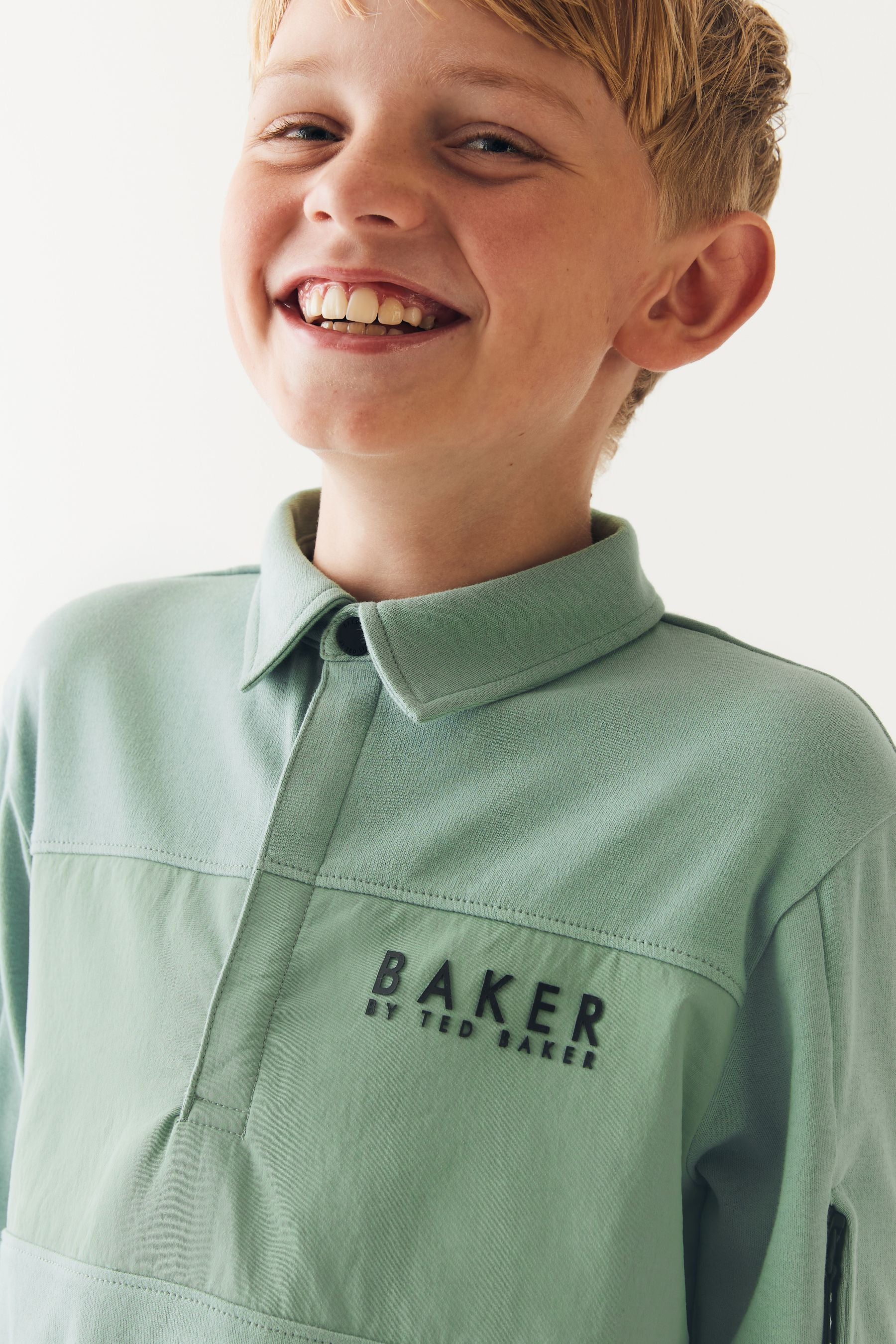 Green Baker by Ted Baker Long Sleeve Panel Polo Shirt