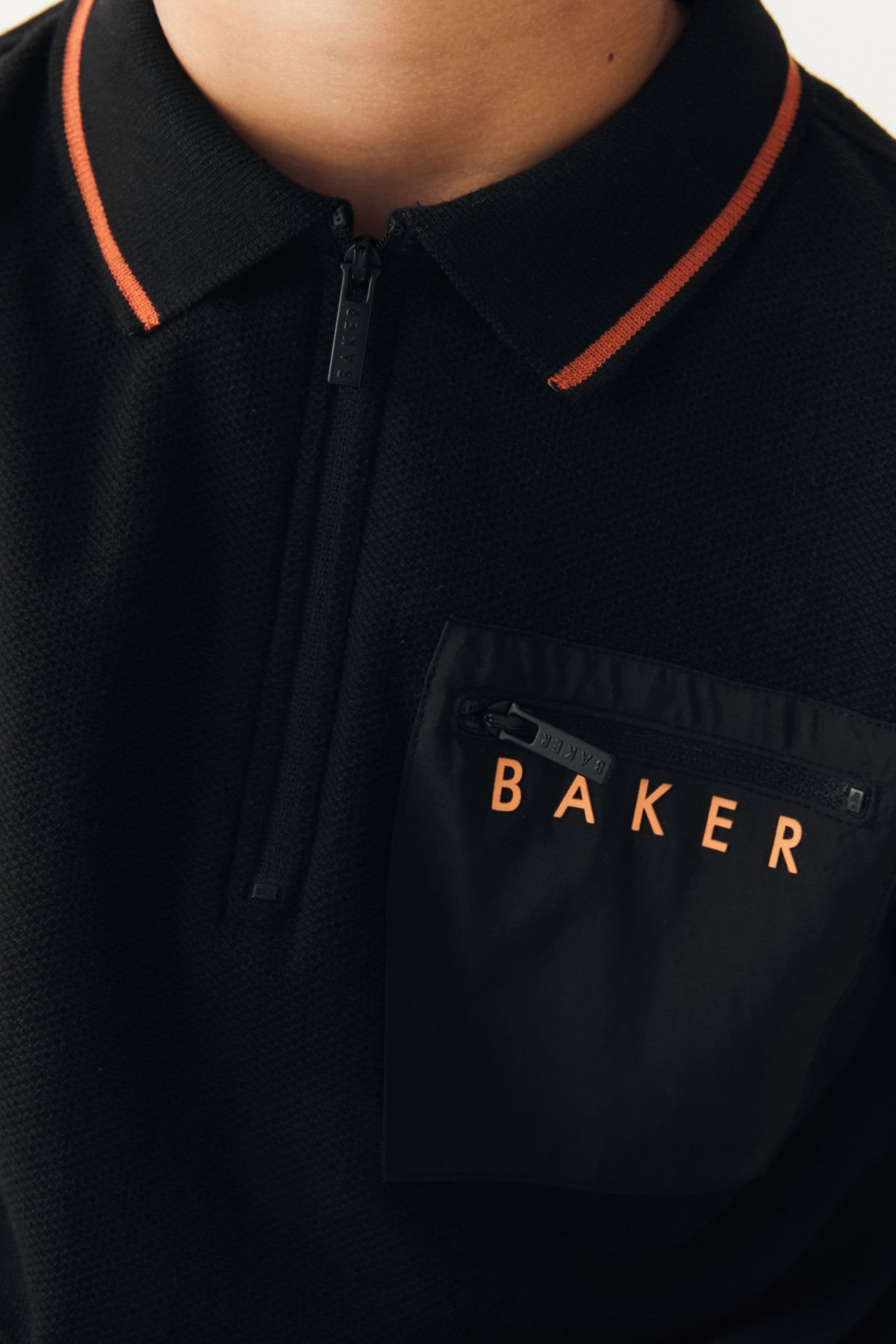 Black Baker by Ted Baker Zip Black Polo Shirt