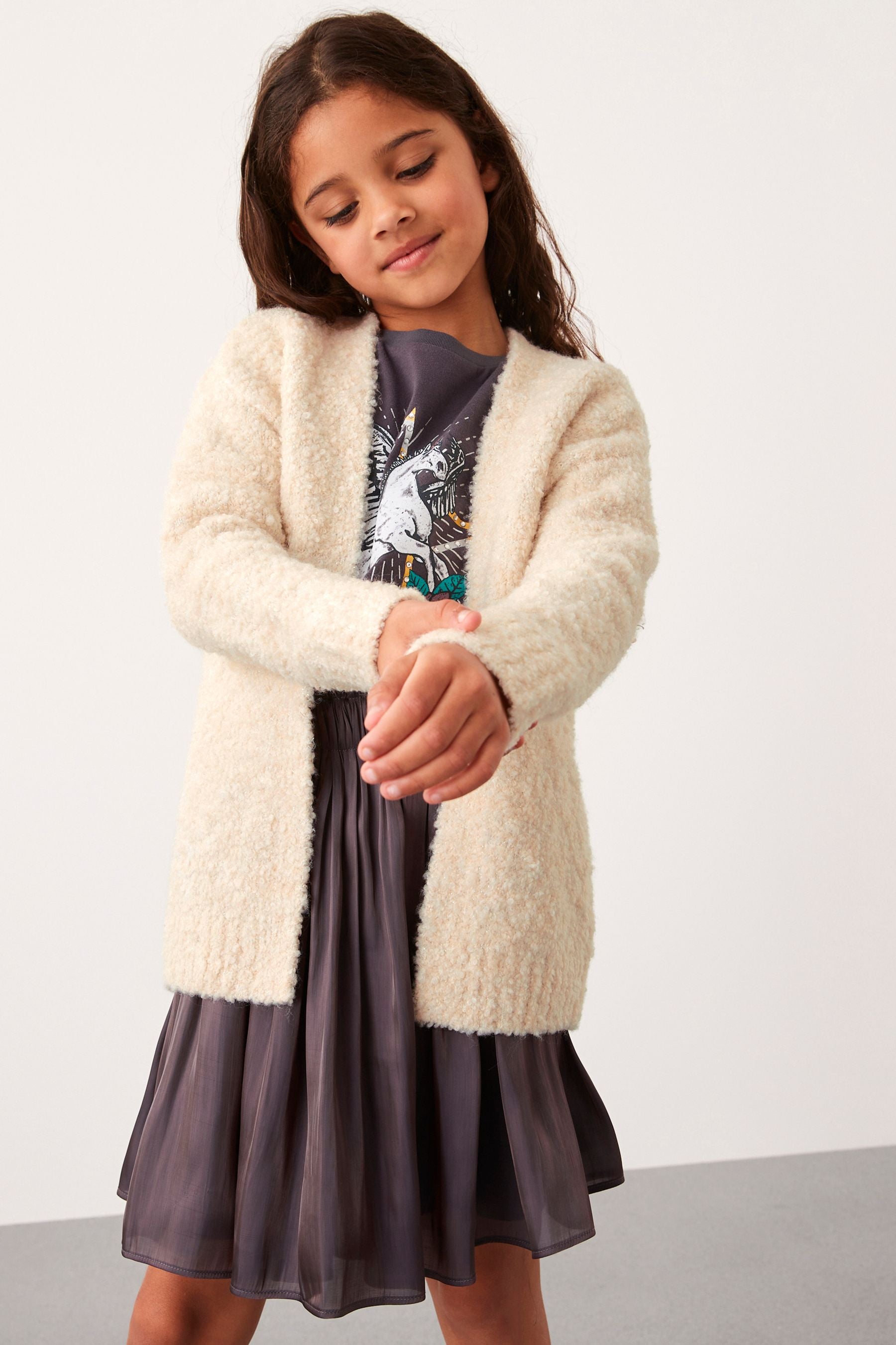 Ecru Cream Long Cosy Cardigan (3-16yrs)