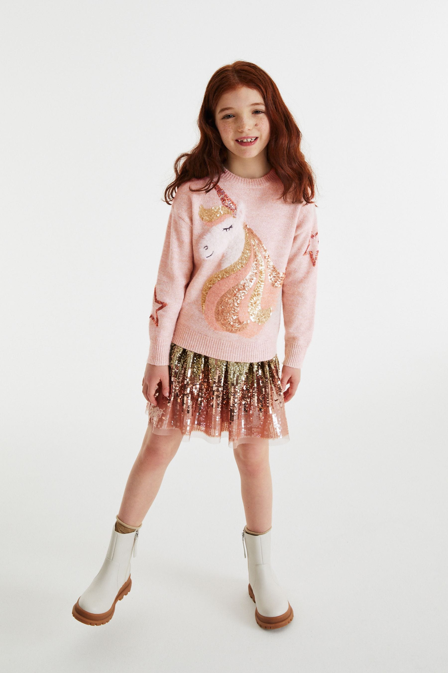 Pink Sequin Unicorn Knitted Jumper (3-16yrs)