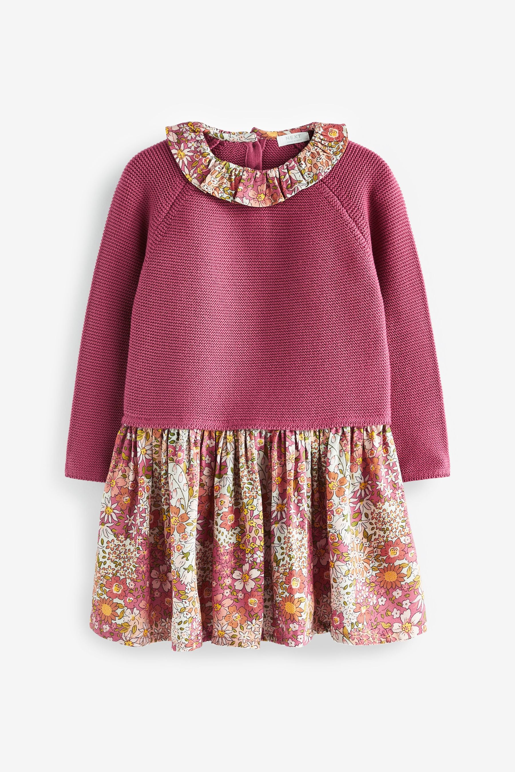 Pink Jumper Dress With Printed Skirt (3mths-7yrs)