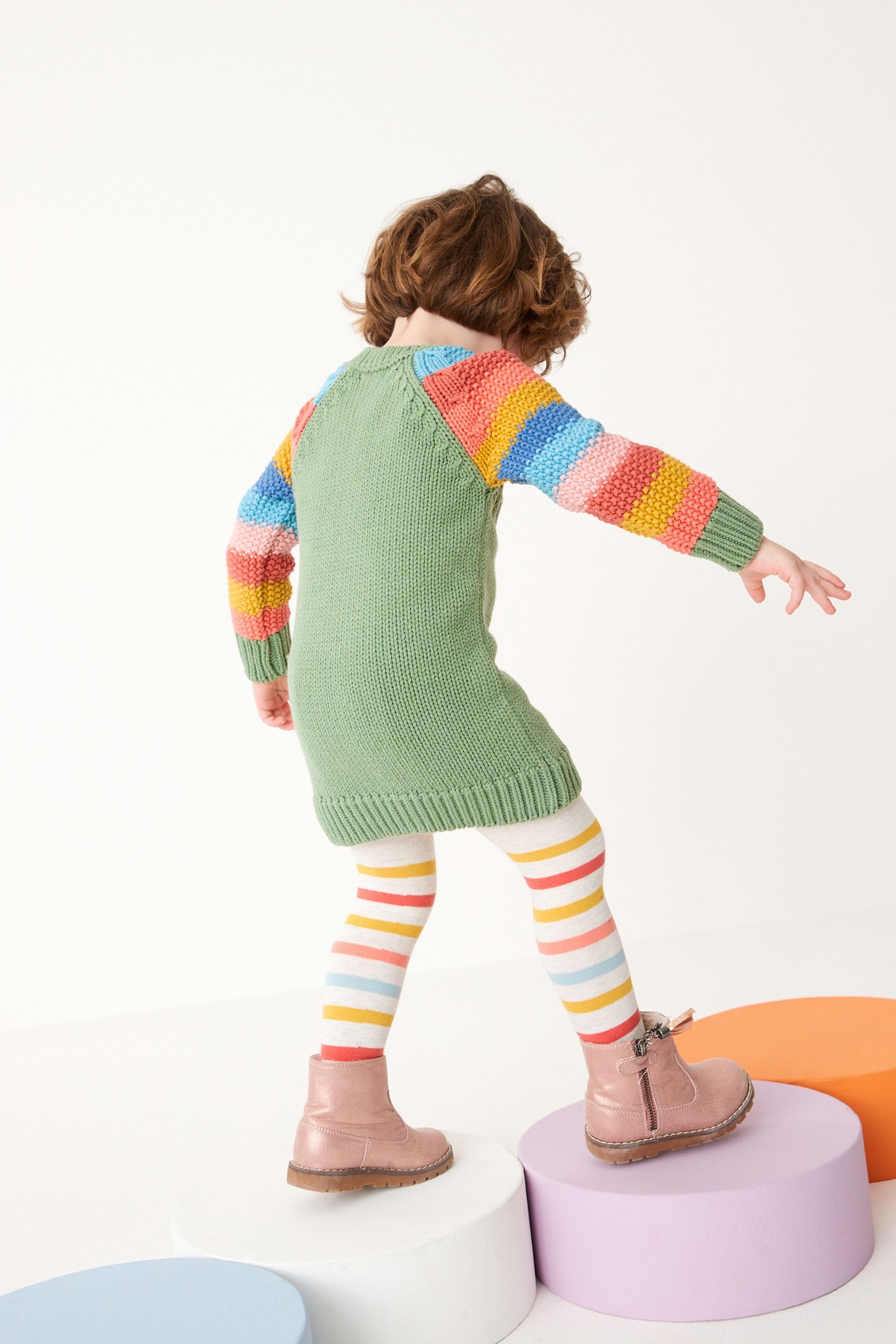 Green Rainbow Character Jumper Dress And Tights Set (3mths-7yrs)