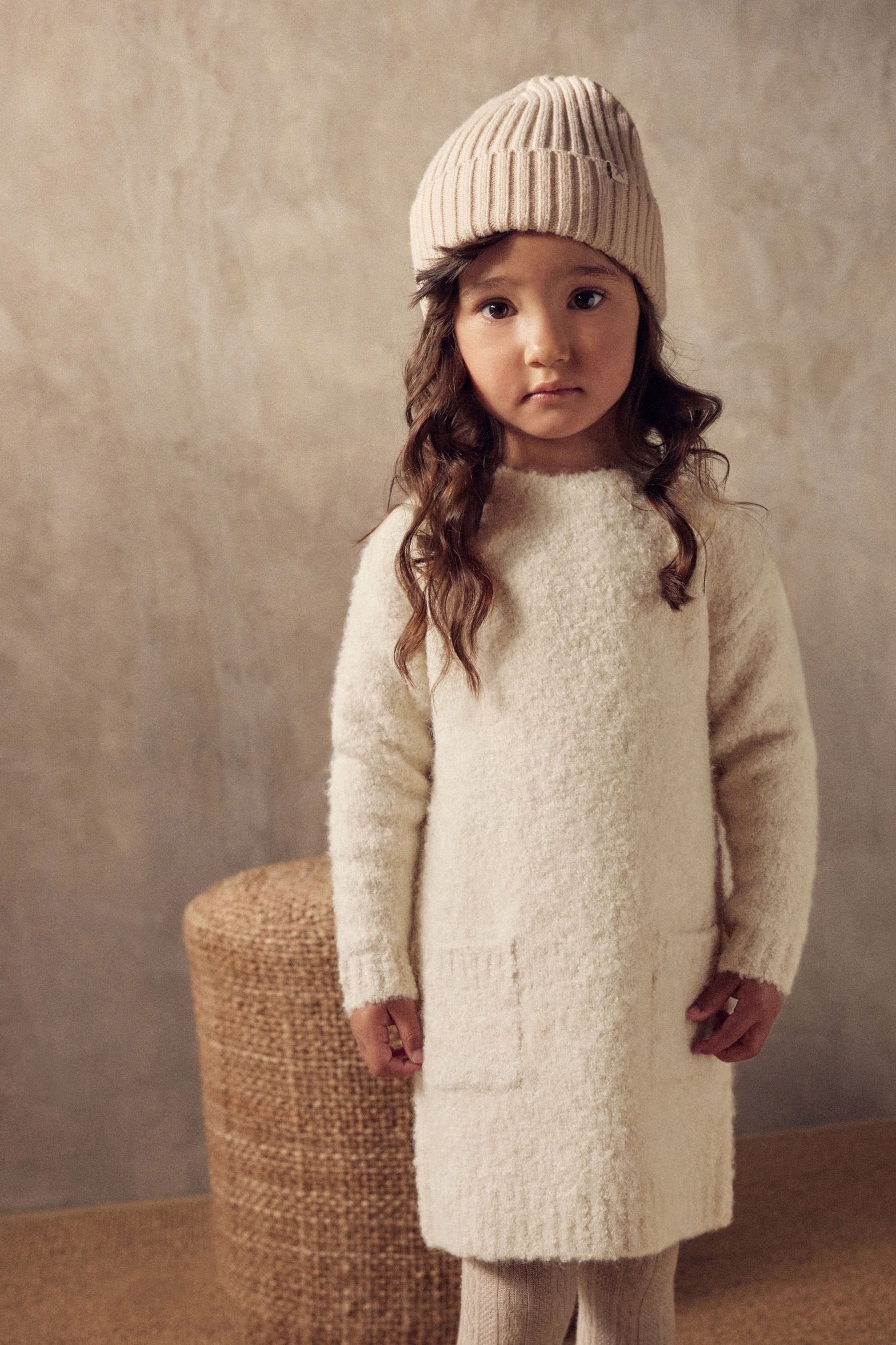 Ecru Cream Marl Bouclé Jumper Dress (3mths-7yrs)