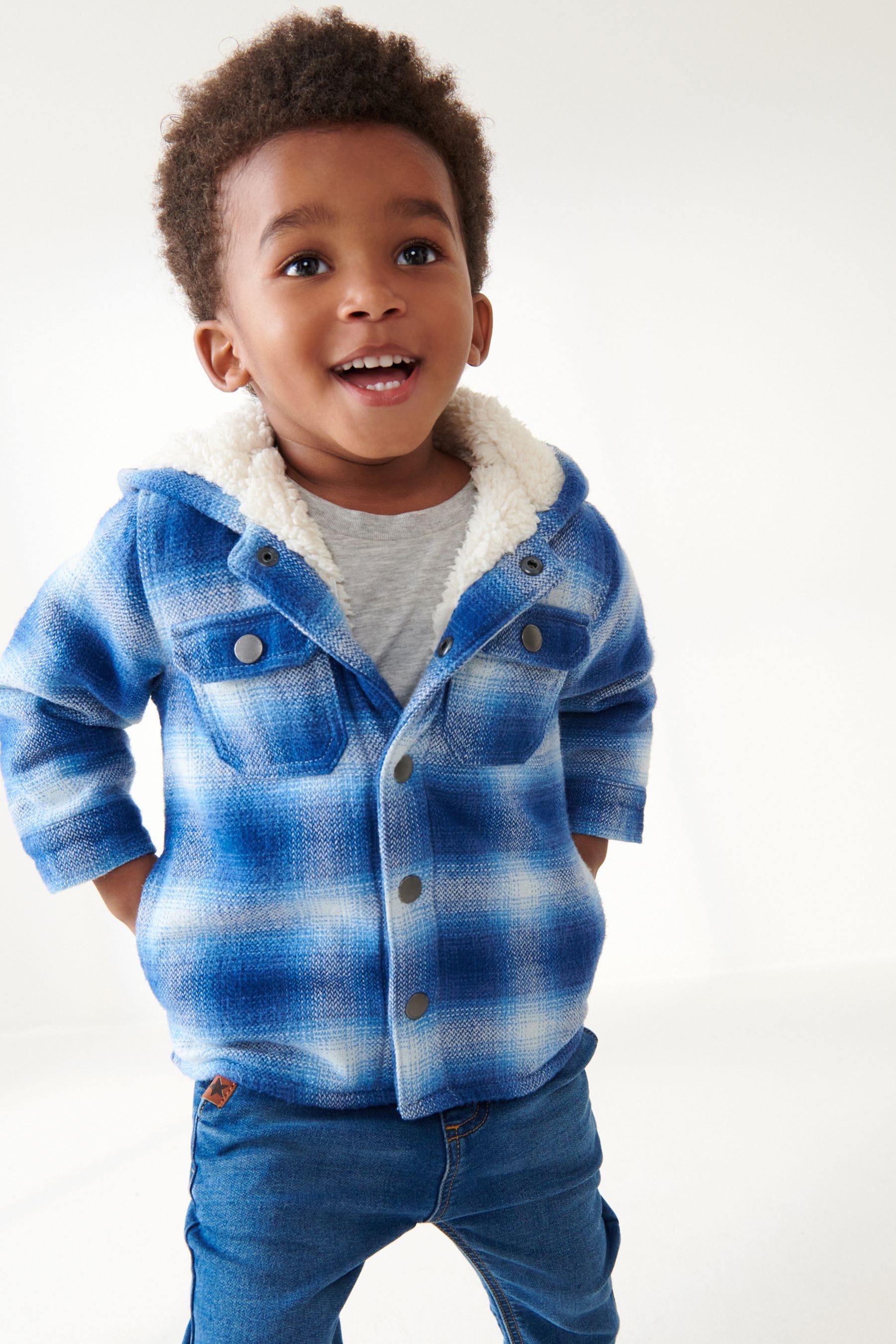 Blue Check Hooded Shacket (3mths-7yrs)