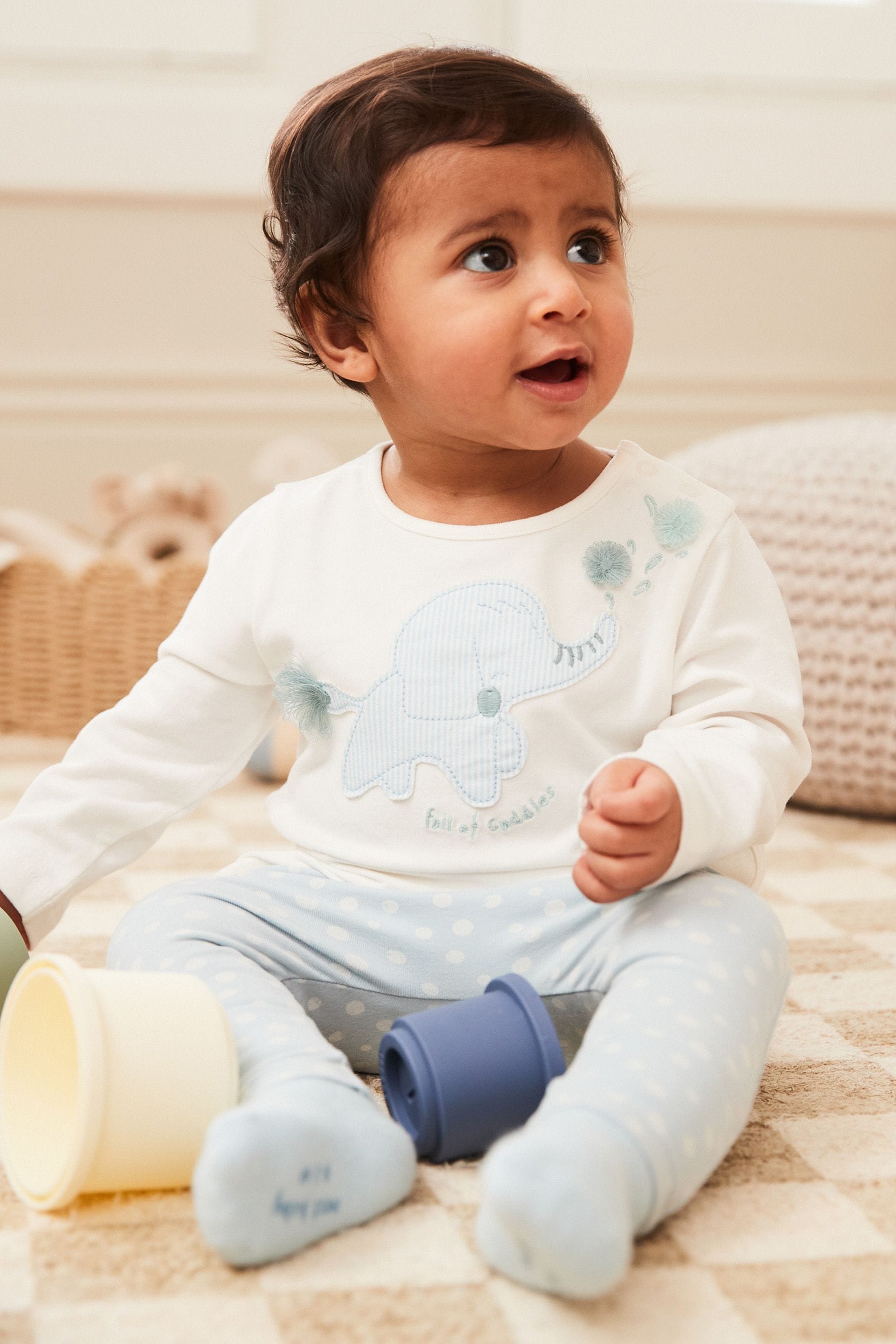 White/Blue Long Sleeve Character Jersey Top And Leggings Set