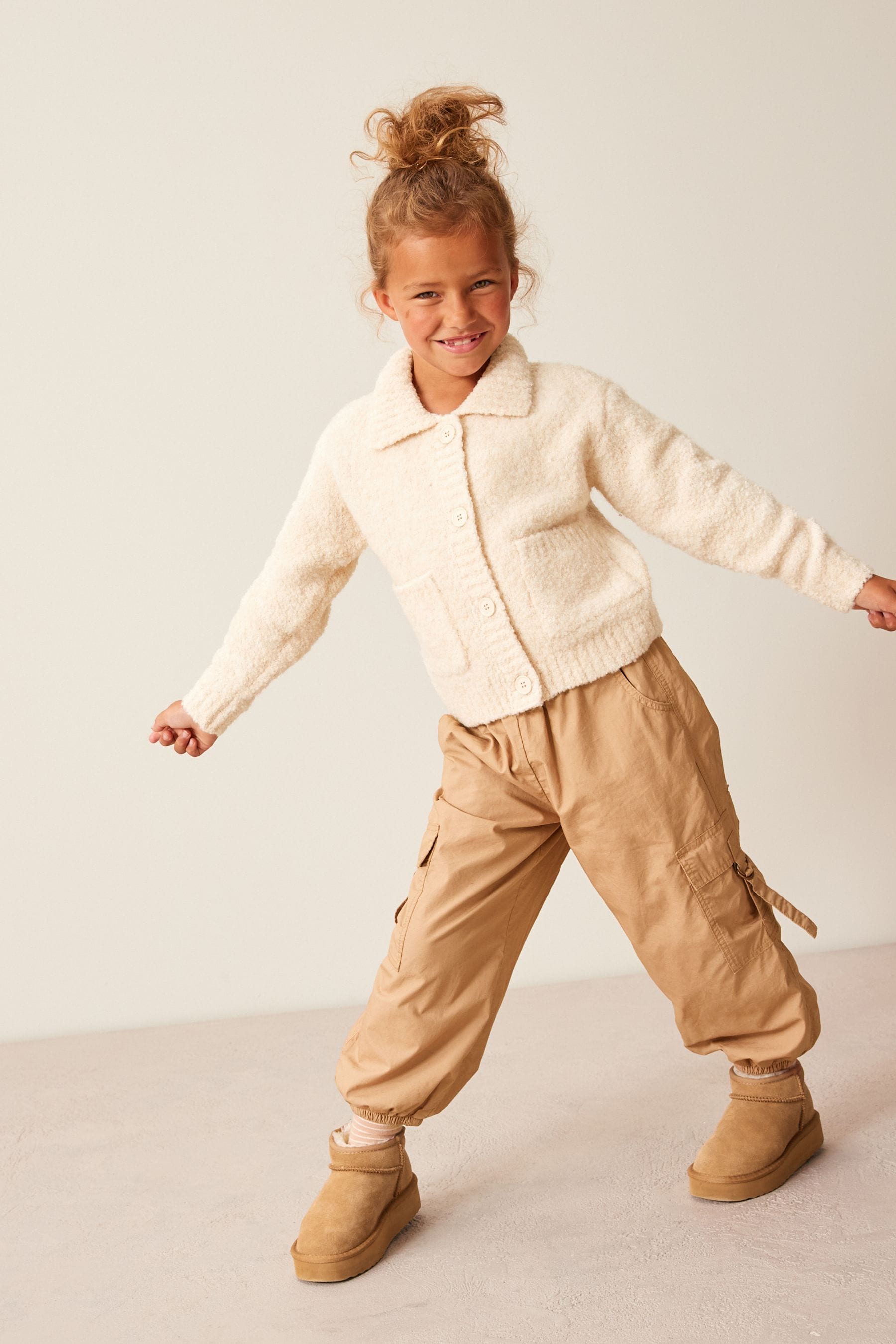 Ecru White Bouclé Collar Cardigan (3-16yrs)