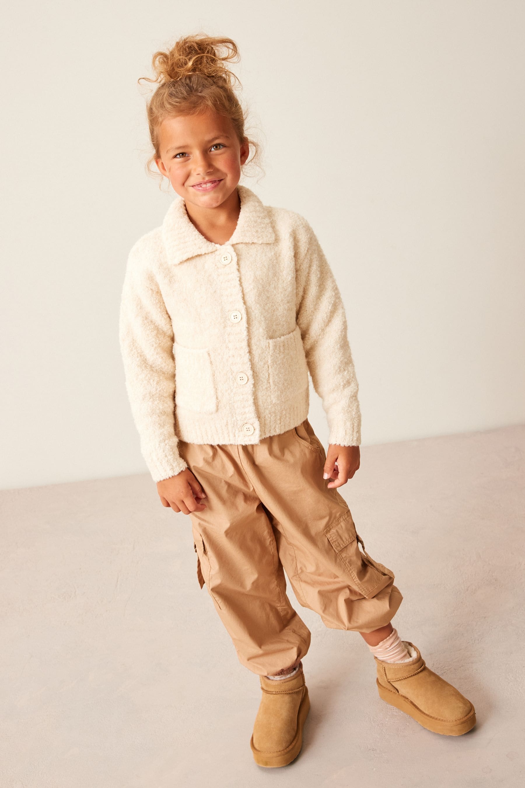 Ecru White Bouclé Collar Cardigan (3-16yrs)