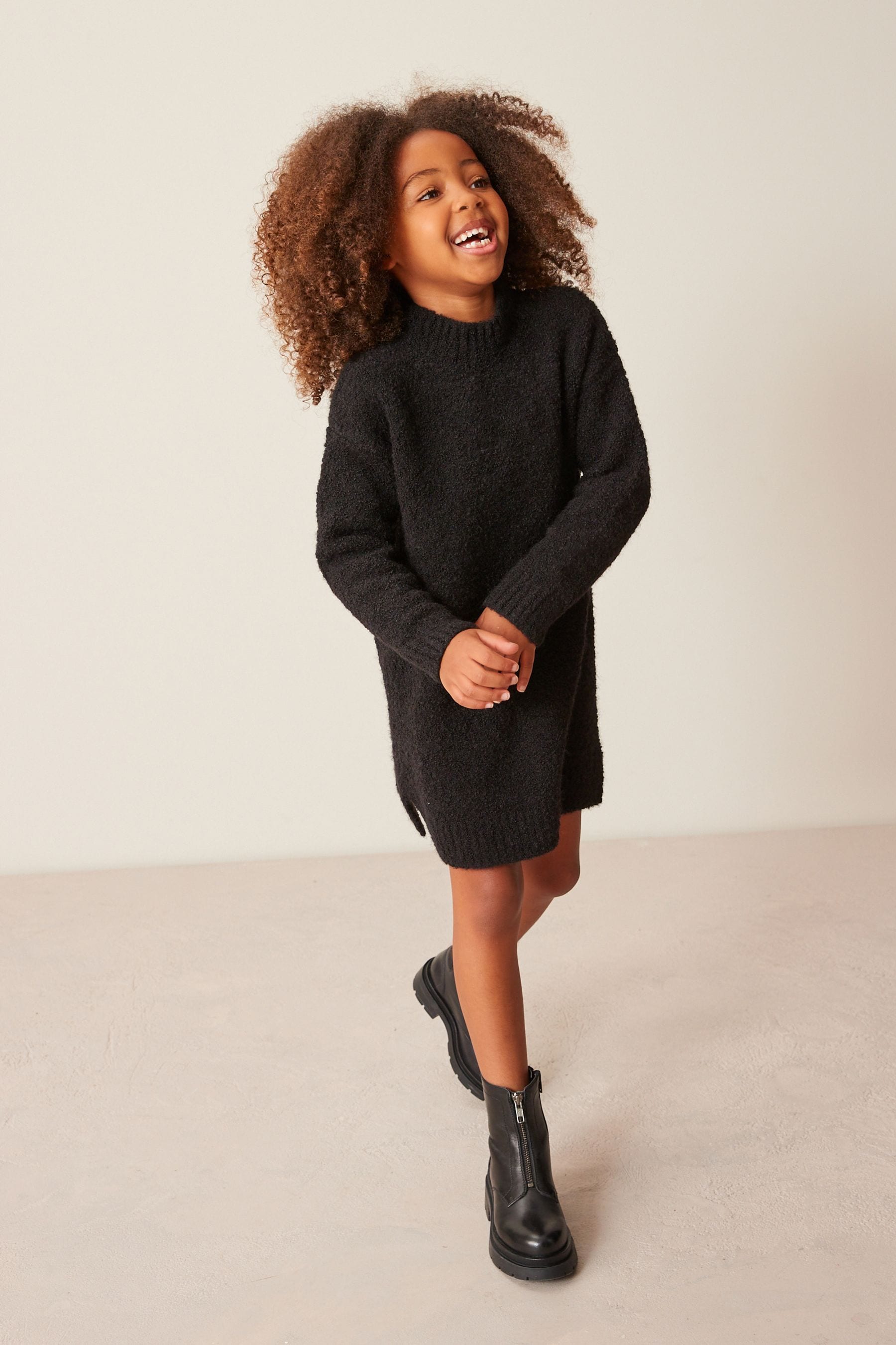 Black Bouclé Knitted Jumper Dress (3-16yrs)