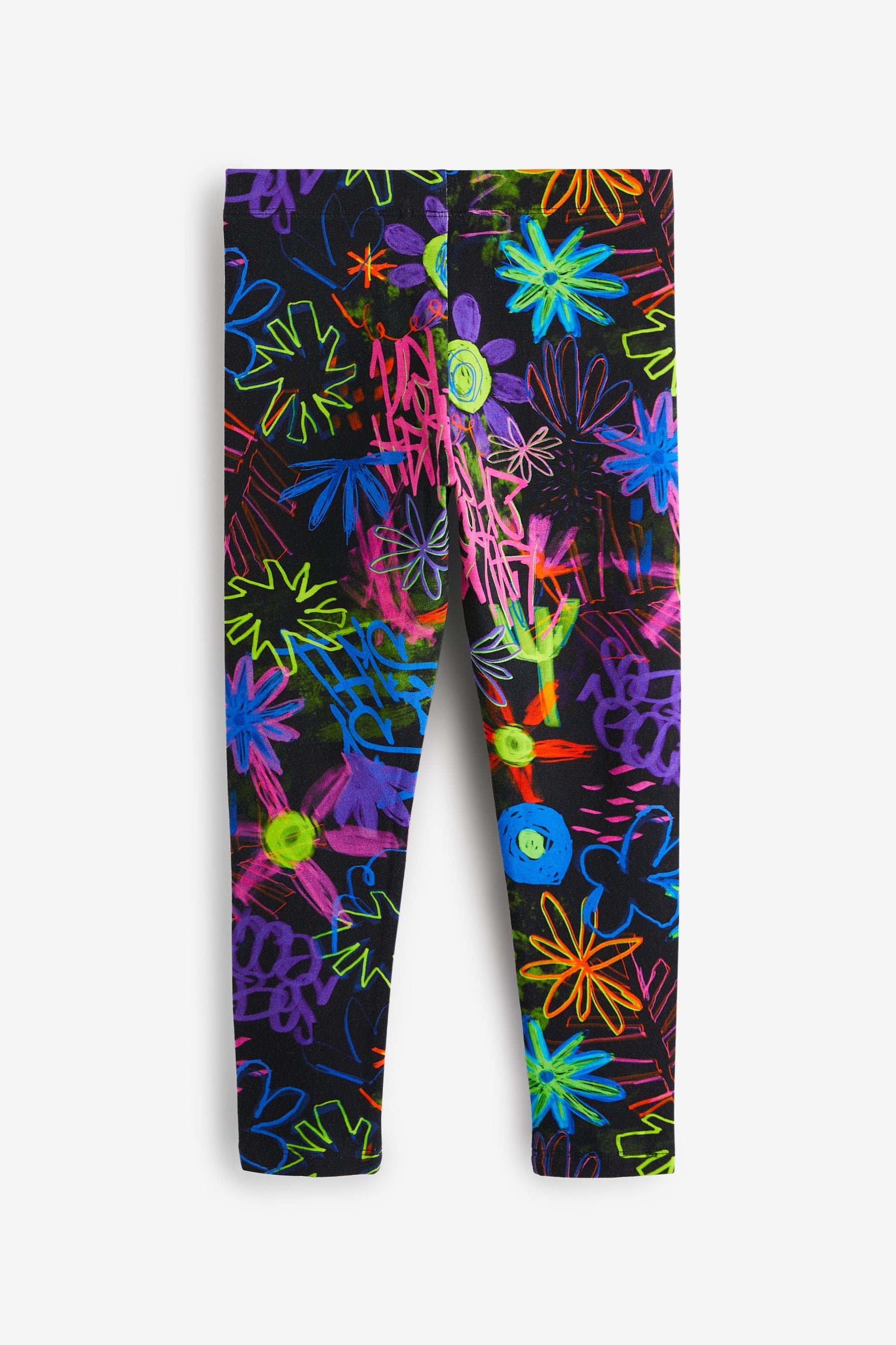 Black/Pink/Blue/ Doodle Graffiti Print Leggings 5 Pack (3-16yrs)