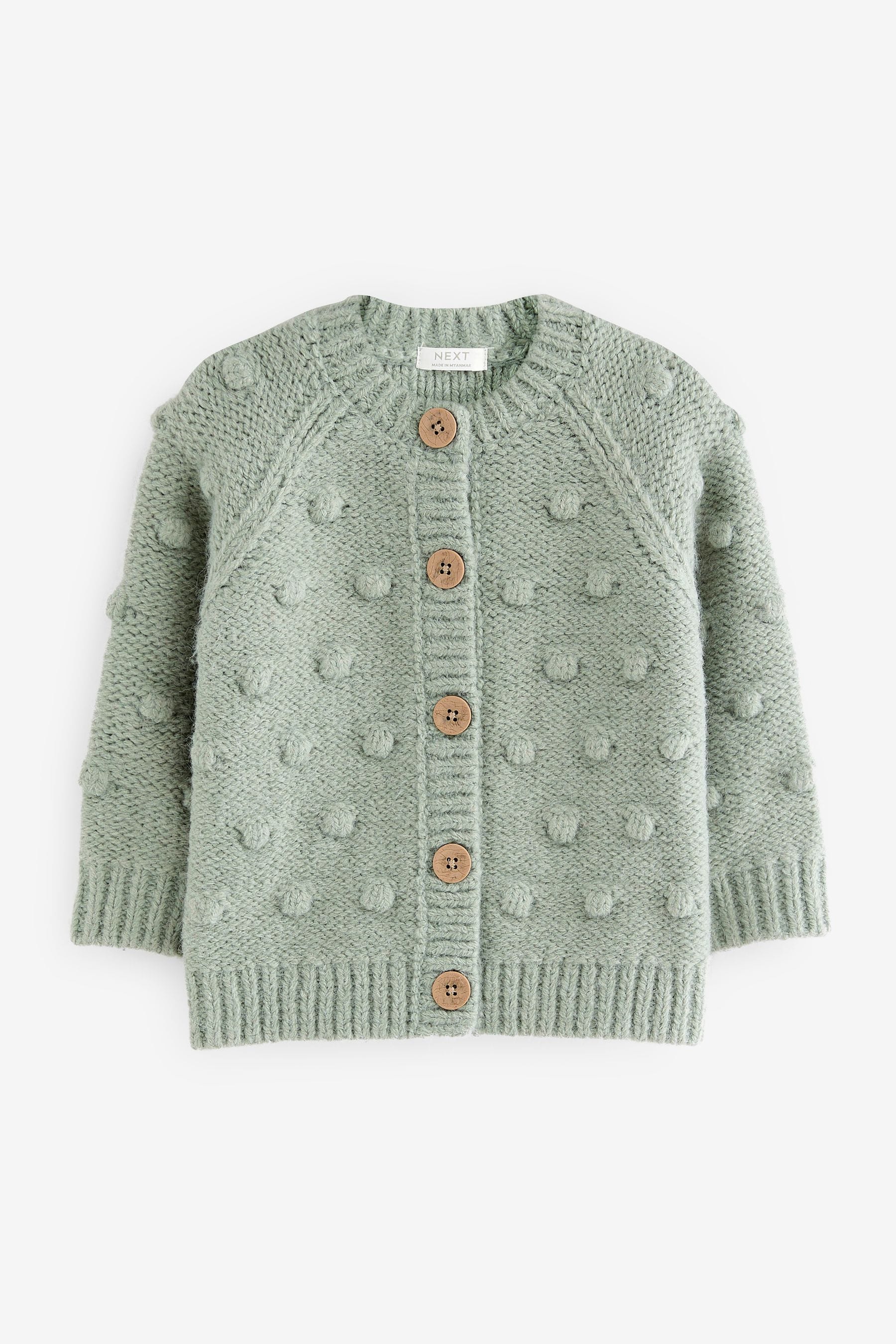 Sage Green Chunky Knit Bobble Cardigan (3mths-10yrs)