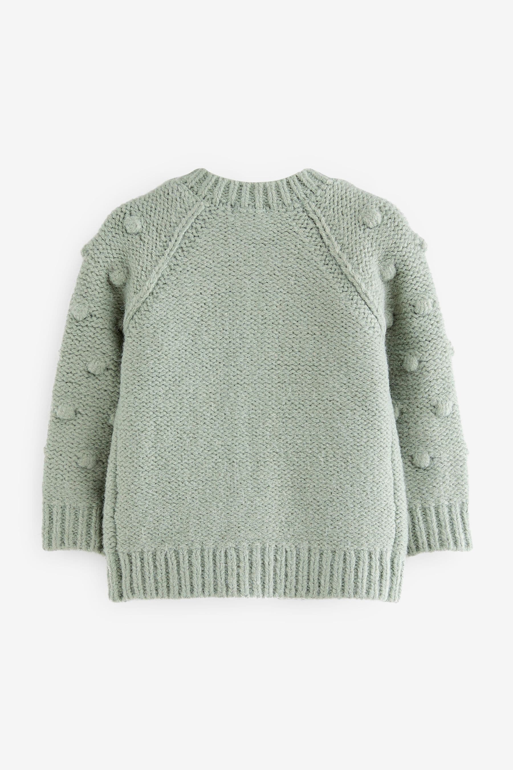 Sage Green Chunky Knit Bobble Cardigan (3mths-10yrs)