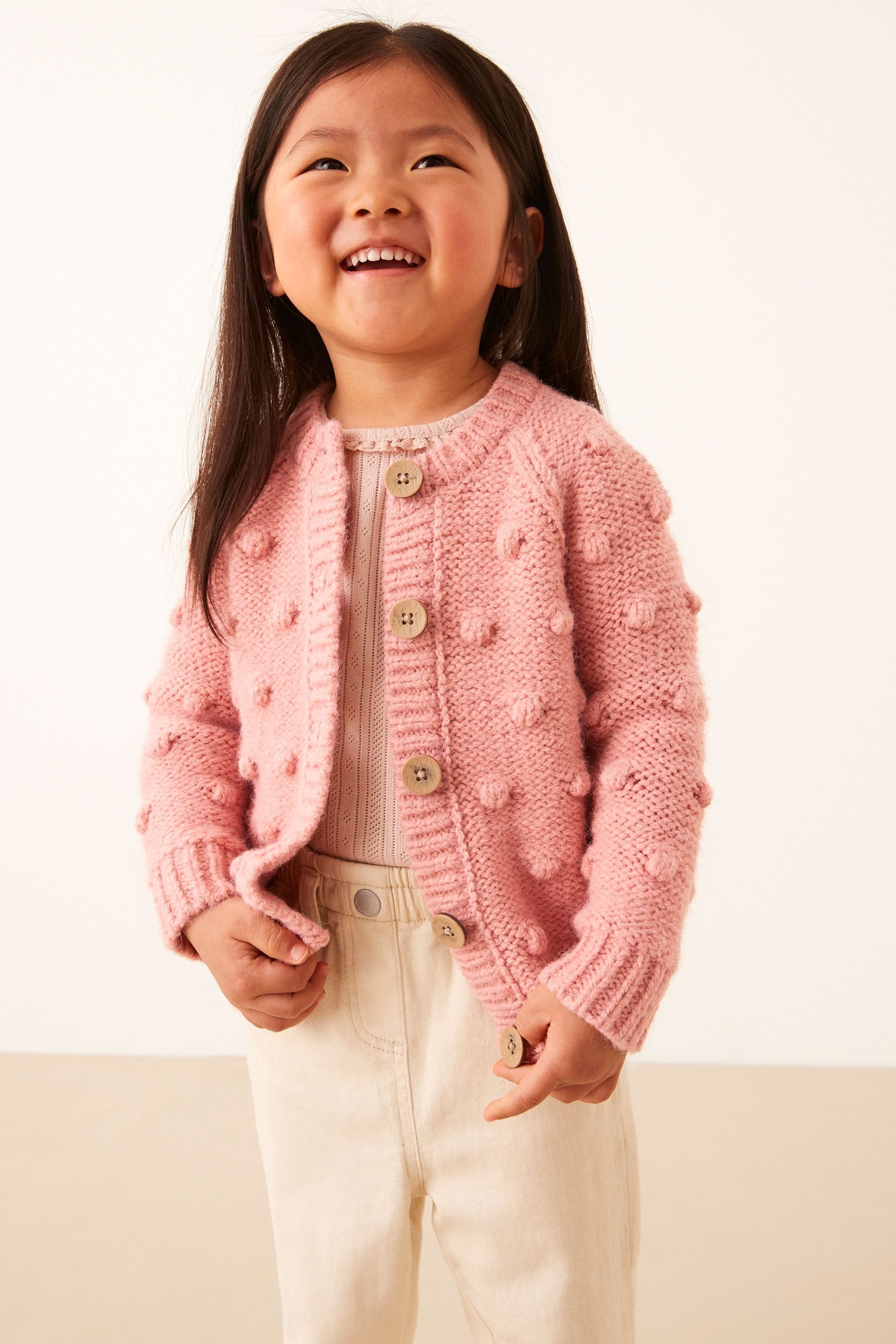 Pink Chunky Knit Bobble Cardigan (3mths-10yrs)