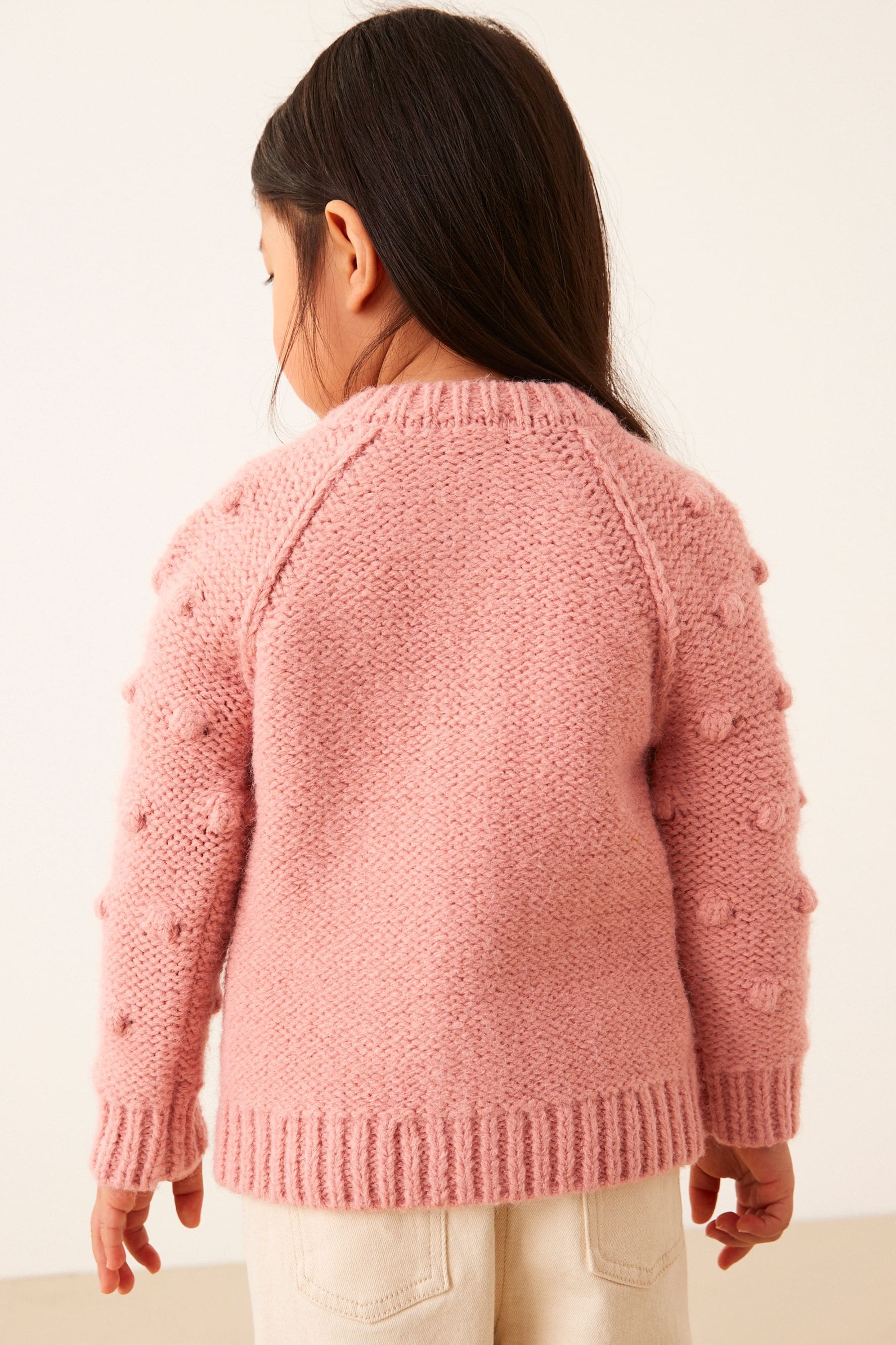 Pink Chunky Knit Bobble Cardigan (3mths-10yrs)