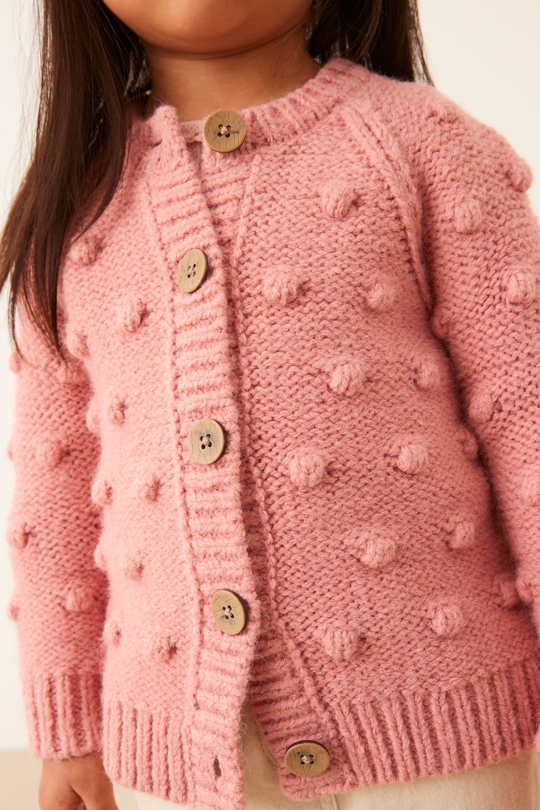 Pink Chunky Knit Bobble Cardigan (3mths-10yrs)