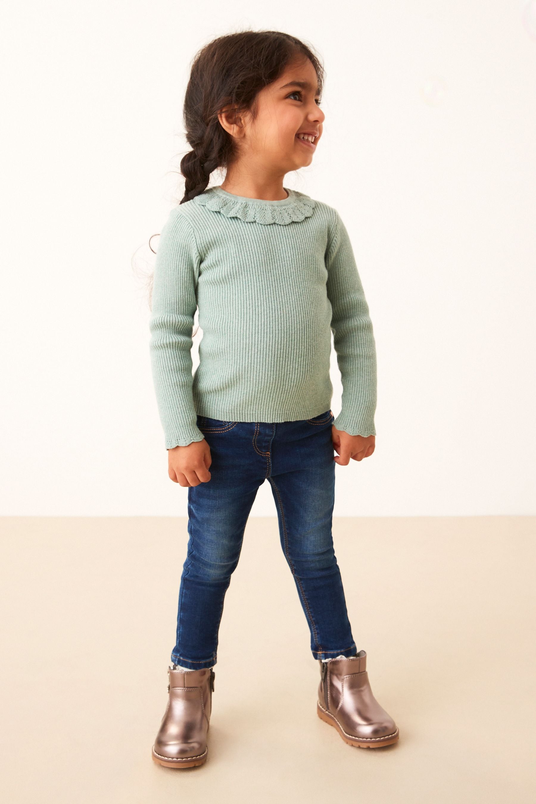 Blue Marl Frill Neck Jumper (3mths-7yrs)