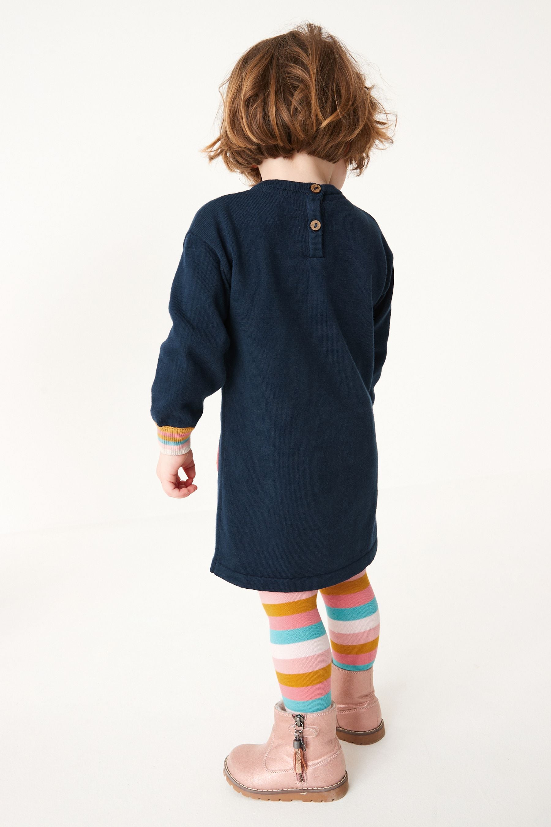 Navy Blue Rainbow Jumper Dress & Tights Set (3mths-7yrs)