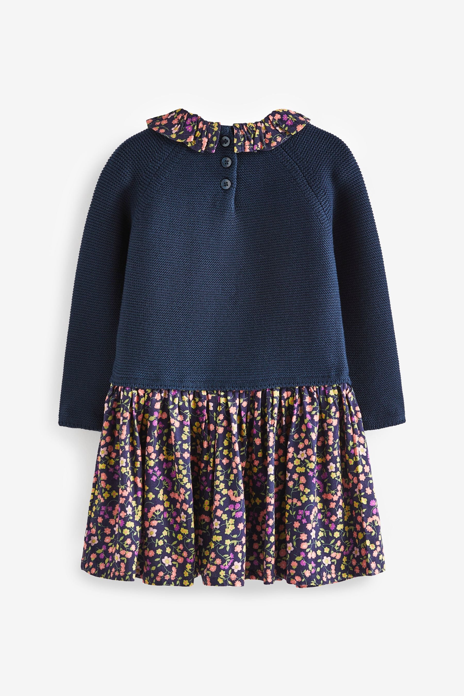 Navy Blue Jumper Dress With Printed Skirt (3mths-7yrs)