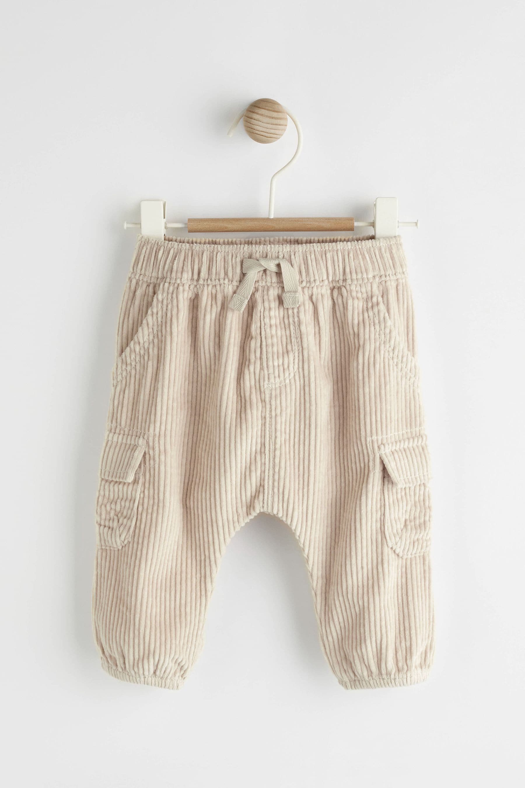 Neutral Corduroy Baby Cargo Joggers