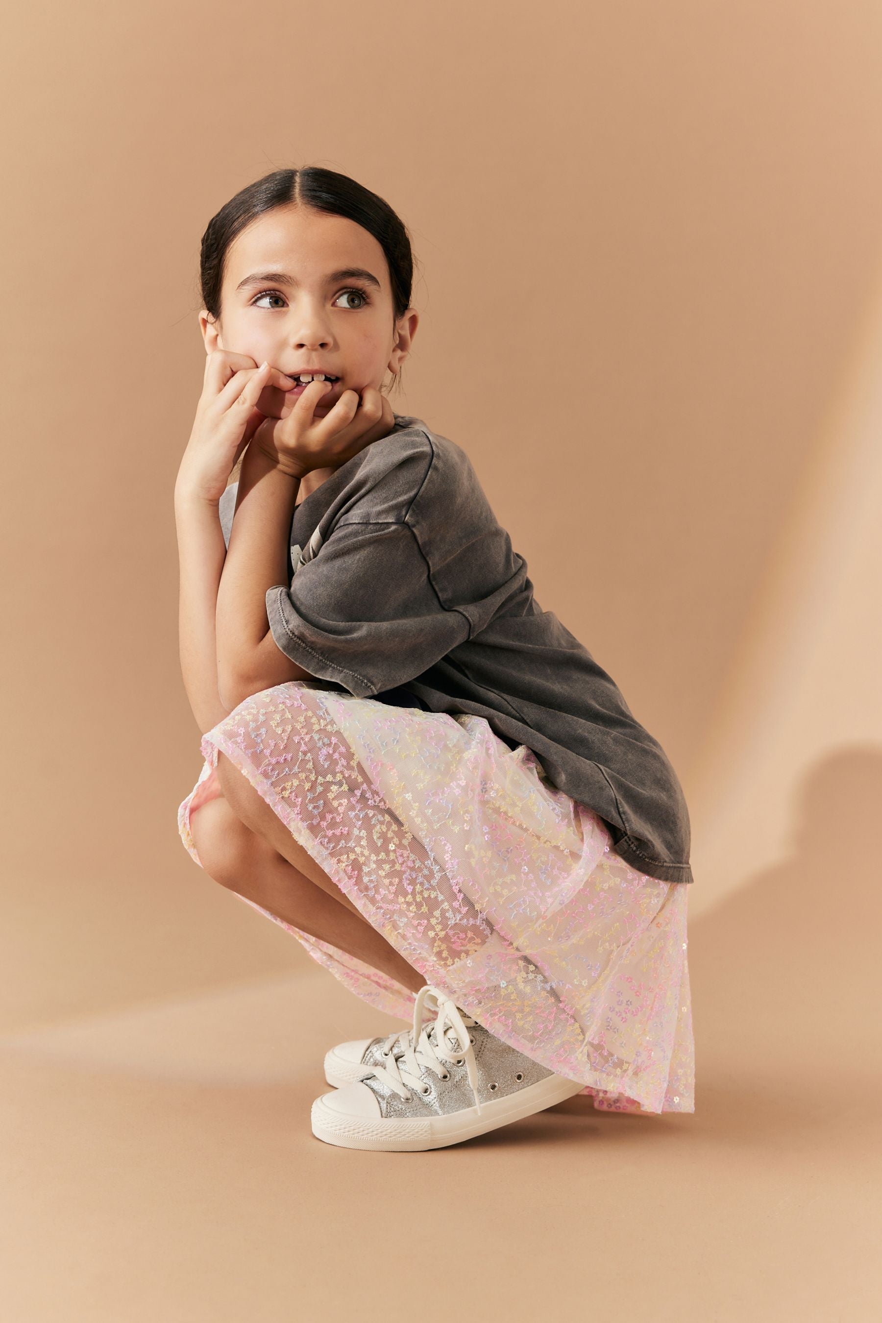 Pink Multi Floral Sequin Skirt (3-16yrs)