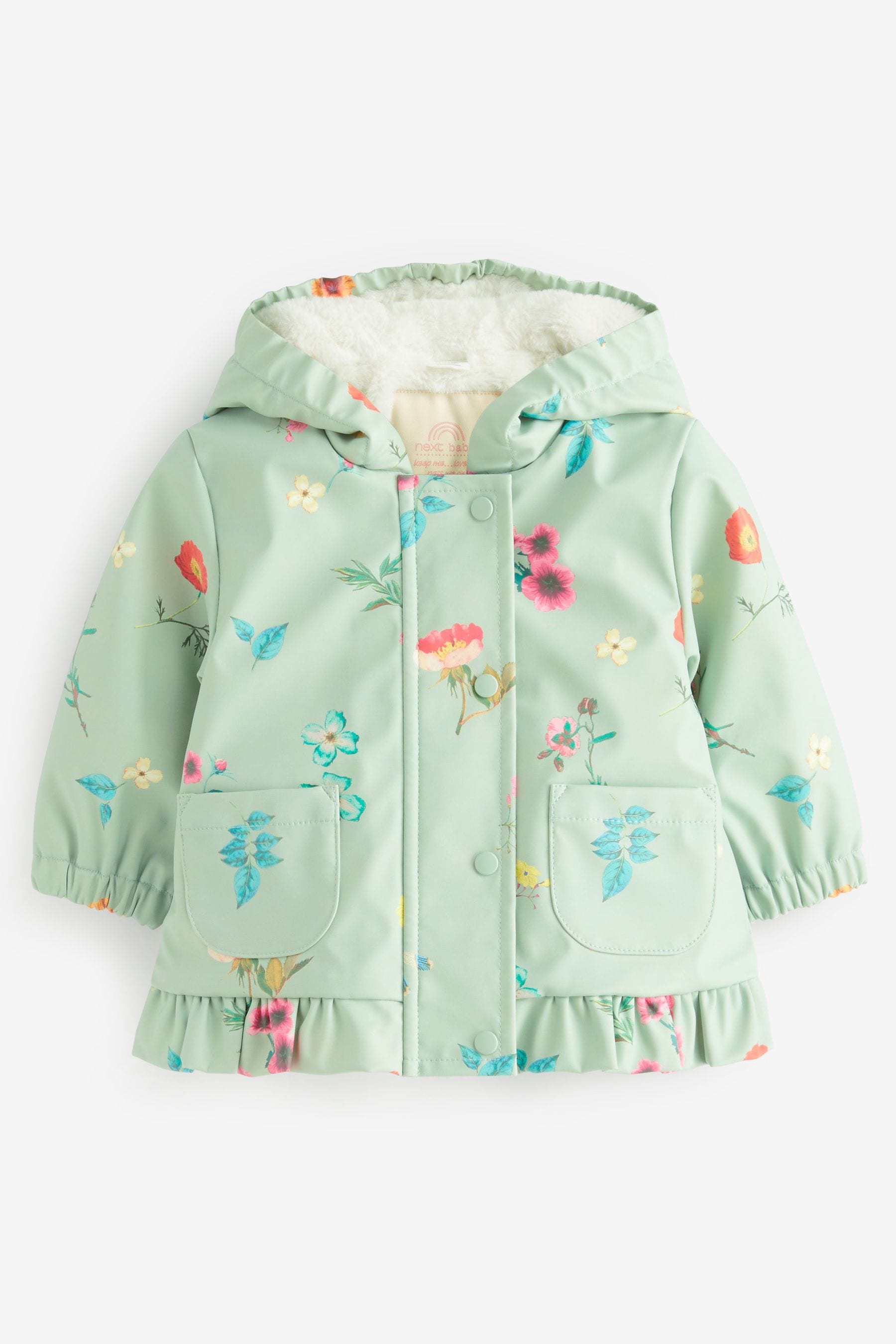 Sage Green Floral Baby Rubberised Shower Resistant Jacket (0mths-2yrs)