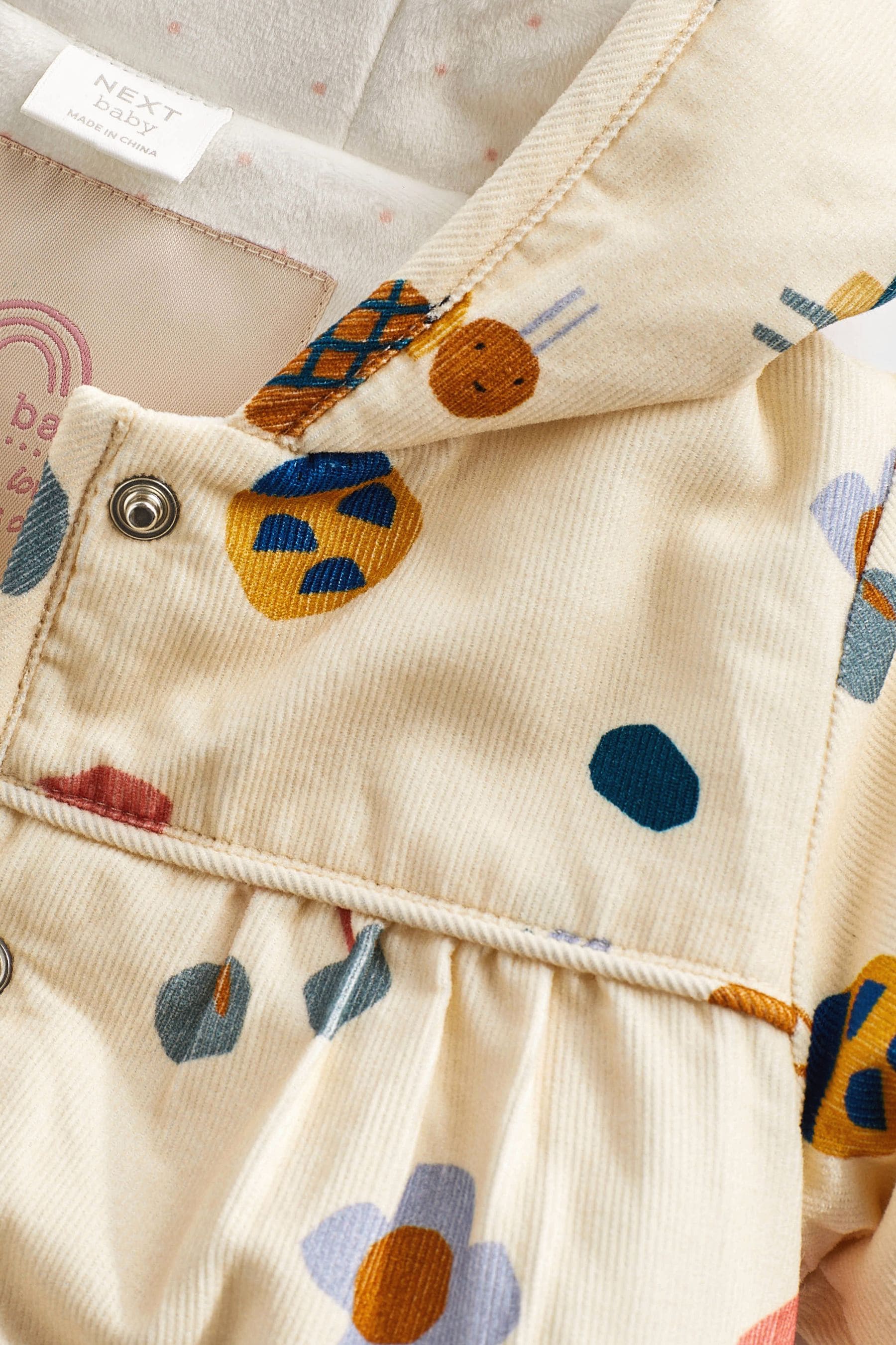 Ecru White Floral Print Corduroy Baby Jacket (0mths-2yrs)