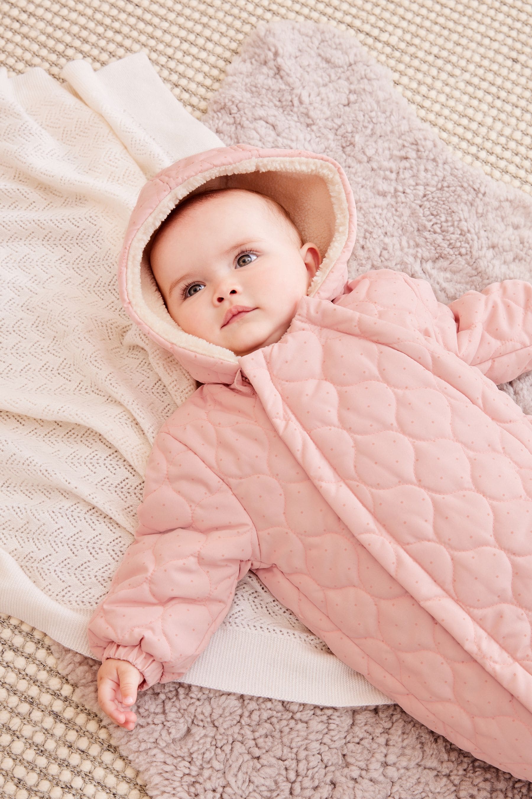 Pink Quilted Baby All In One Pramsuit (0mths-2yrs)