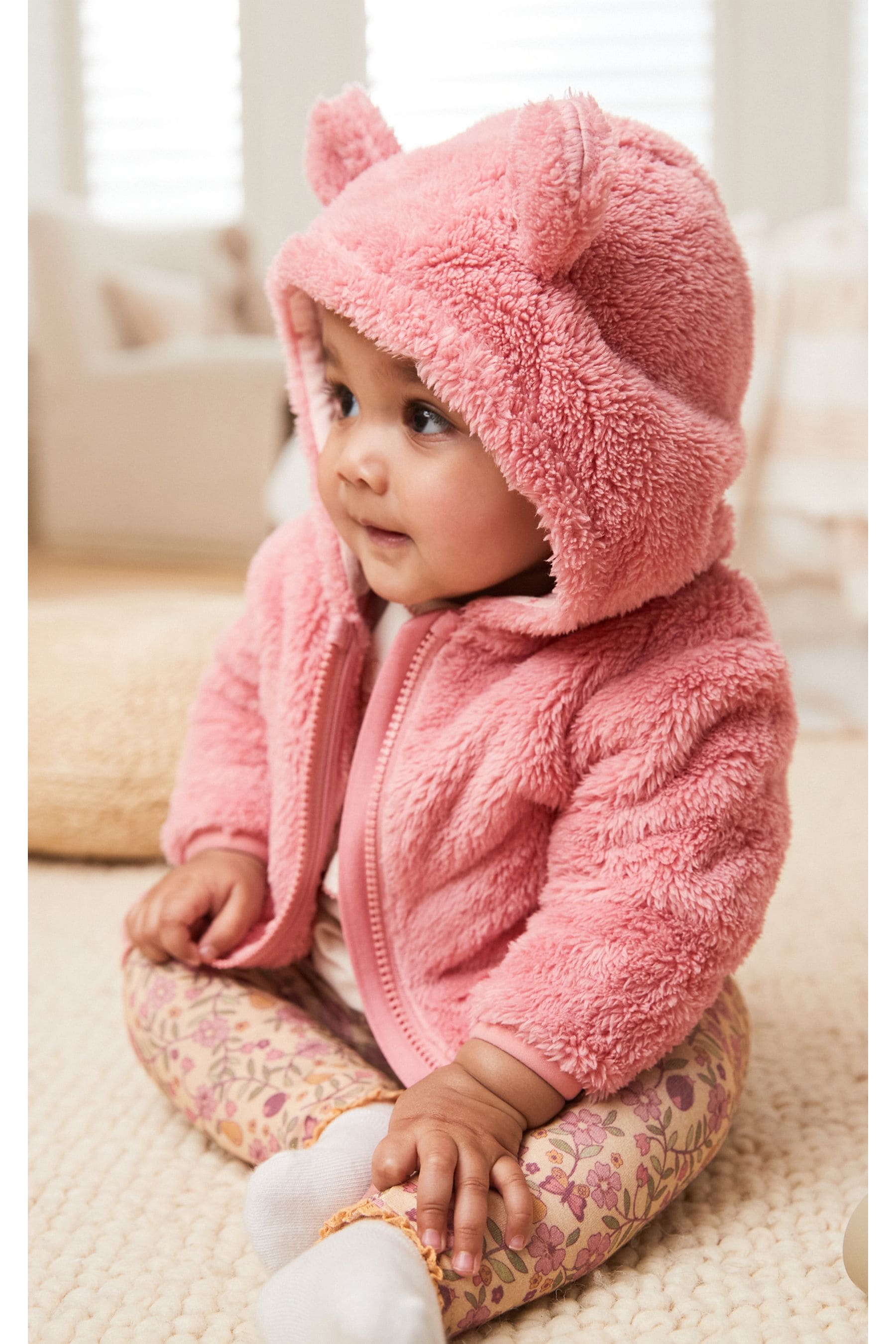 Pink Baby Cosy Teddy Borg Fleece Bear Jacket (0mths-2yrs)