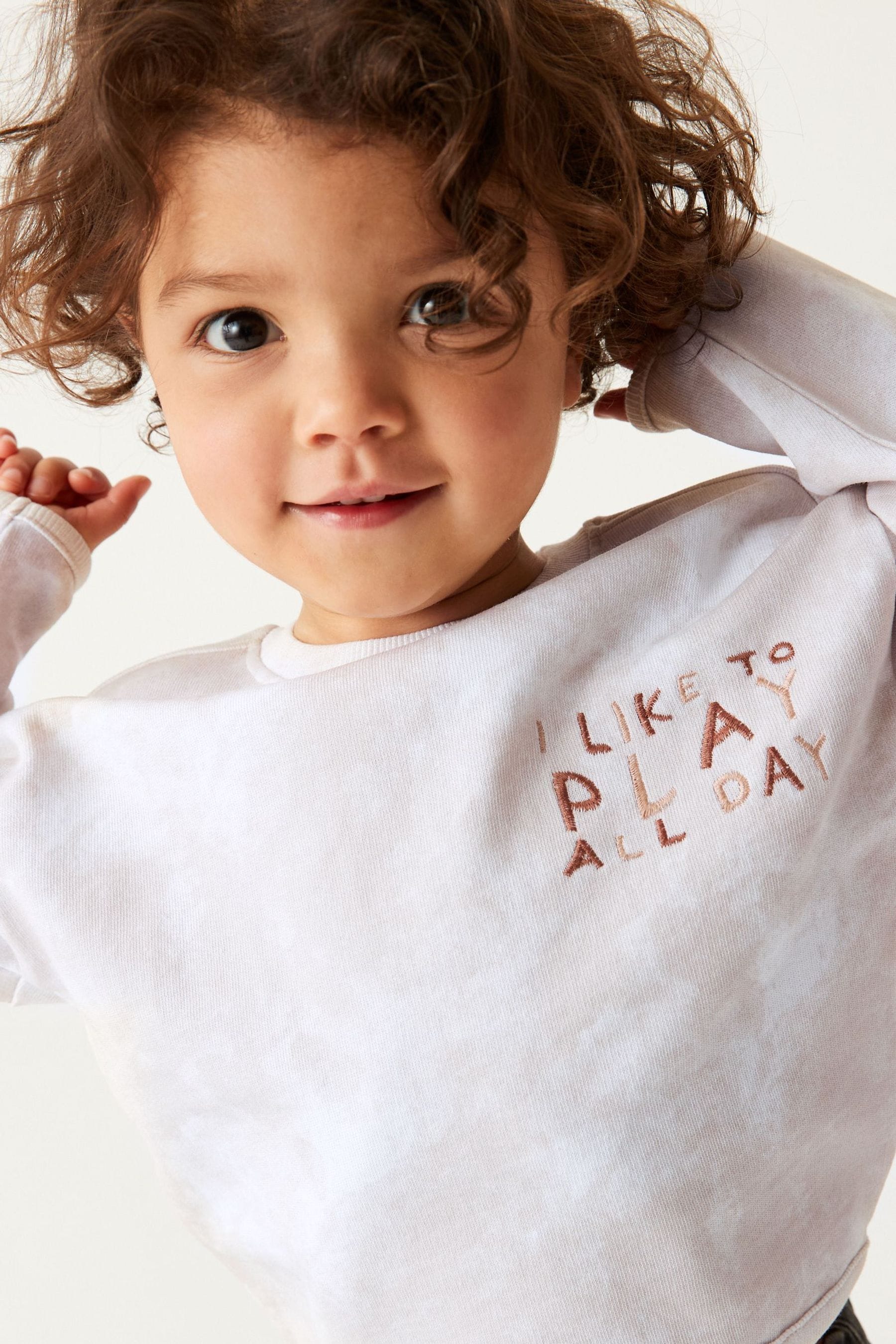 Tan Brown Long Sleeve Tie Dye T-Shirt With Embroidered Graphic (3mths-7yrs)