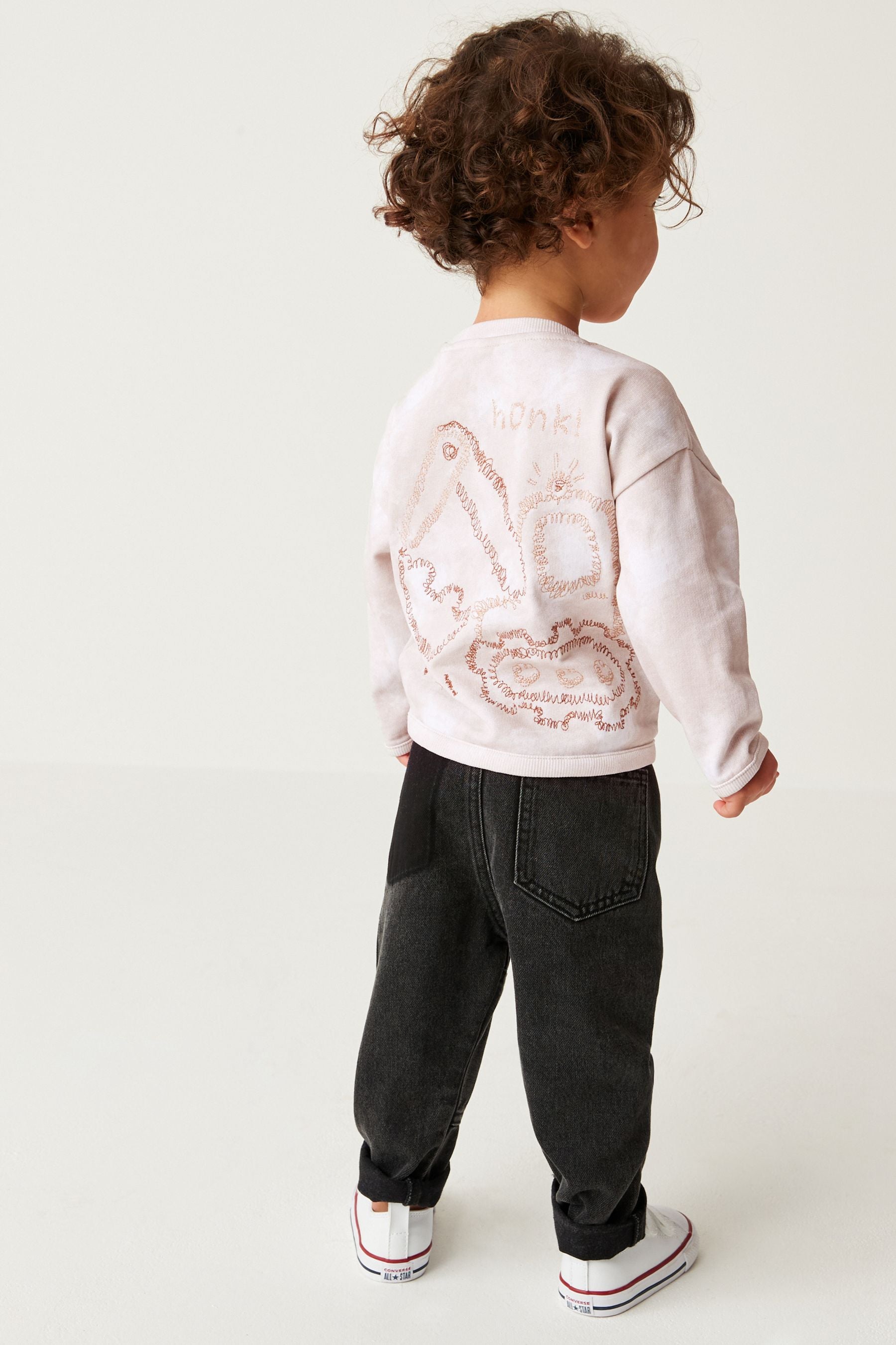 Tan Brown Long Sleeve Tie Dye T-Shirt With Embroidered Graphic (3mths-7yrs)