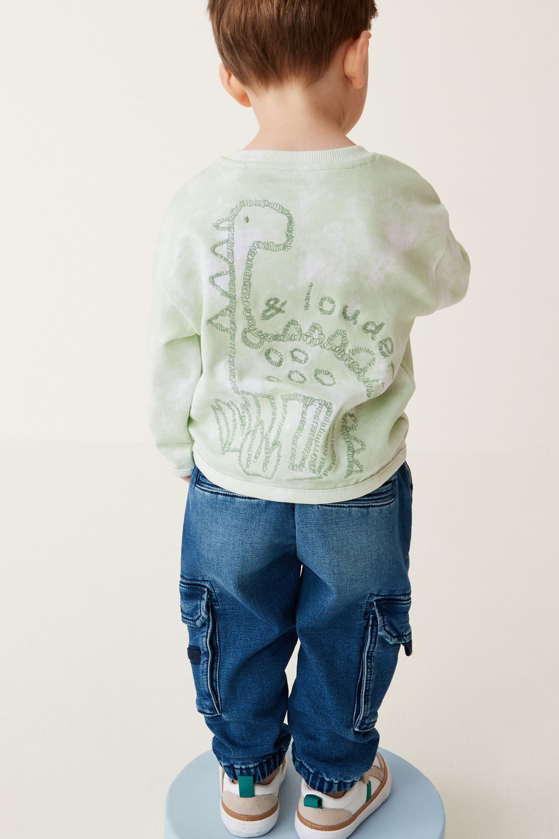 Green Long Sleeve Tie Dye T-Shirt With Embroidered Graphic (3mths-7yrs)