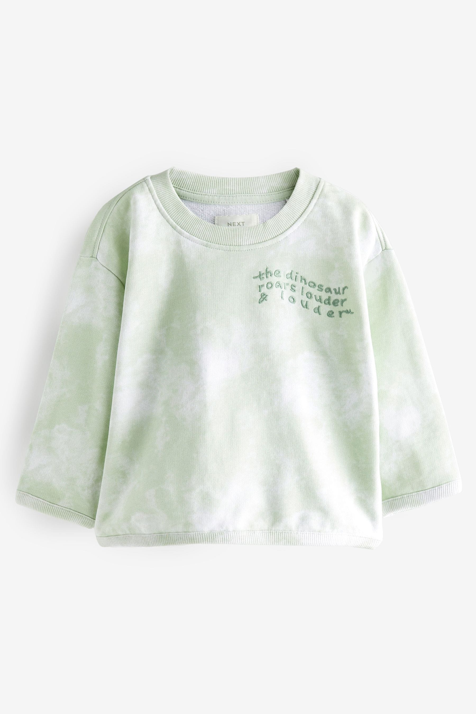 Green Long Sleeve Tie Dye T-Shirt With Embroidered Graphic (3mths-7yrs)