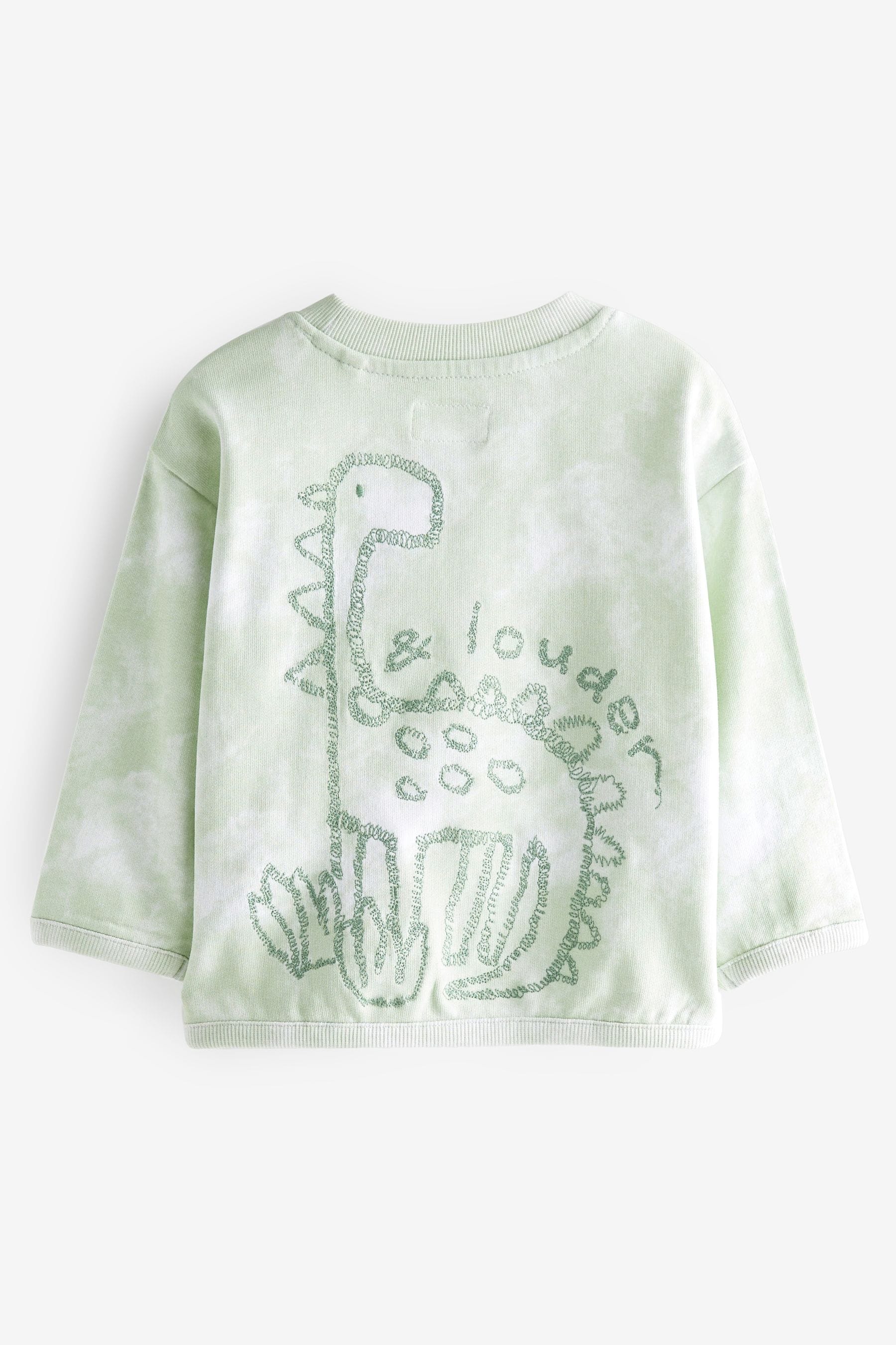 Green Long Sleeve Tie Dye T-Shirt With Embroidered Graphic (3mths-7yrs)