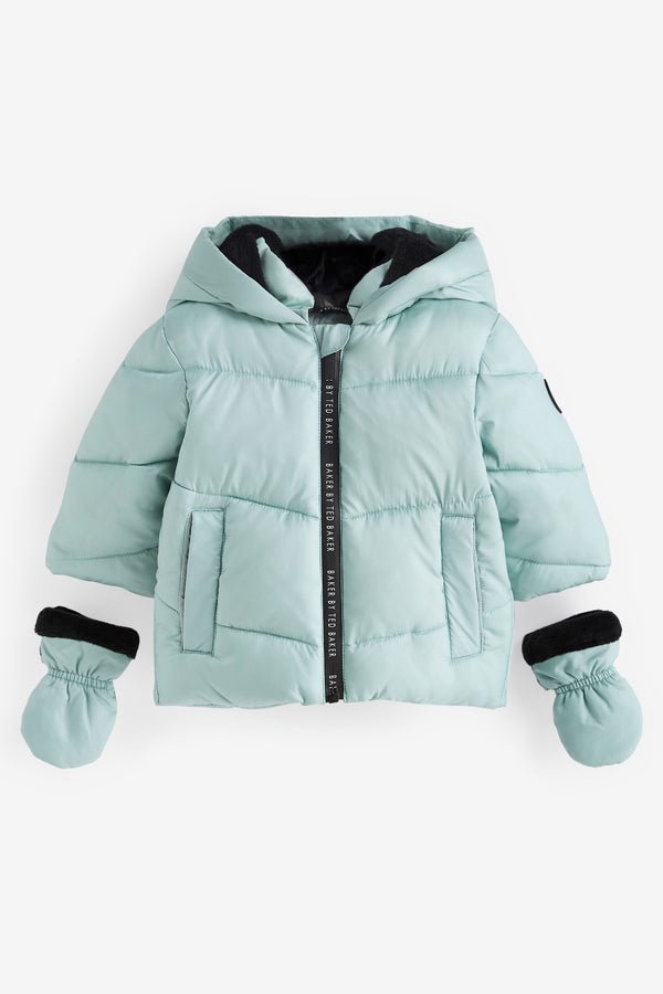 Green Baker by Ted Baker Shower Resistant Padded Coat With Mittens