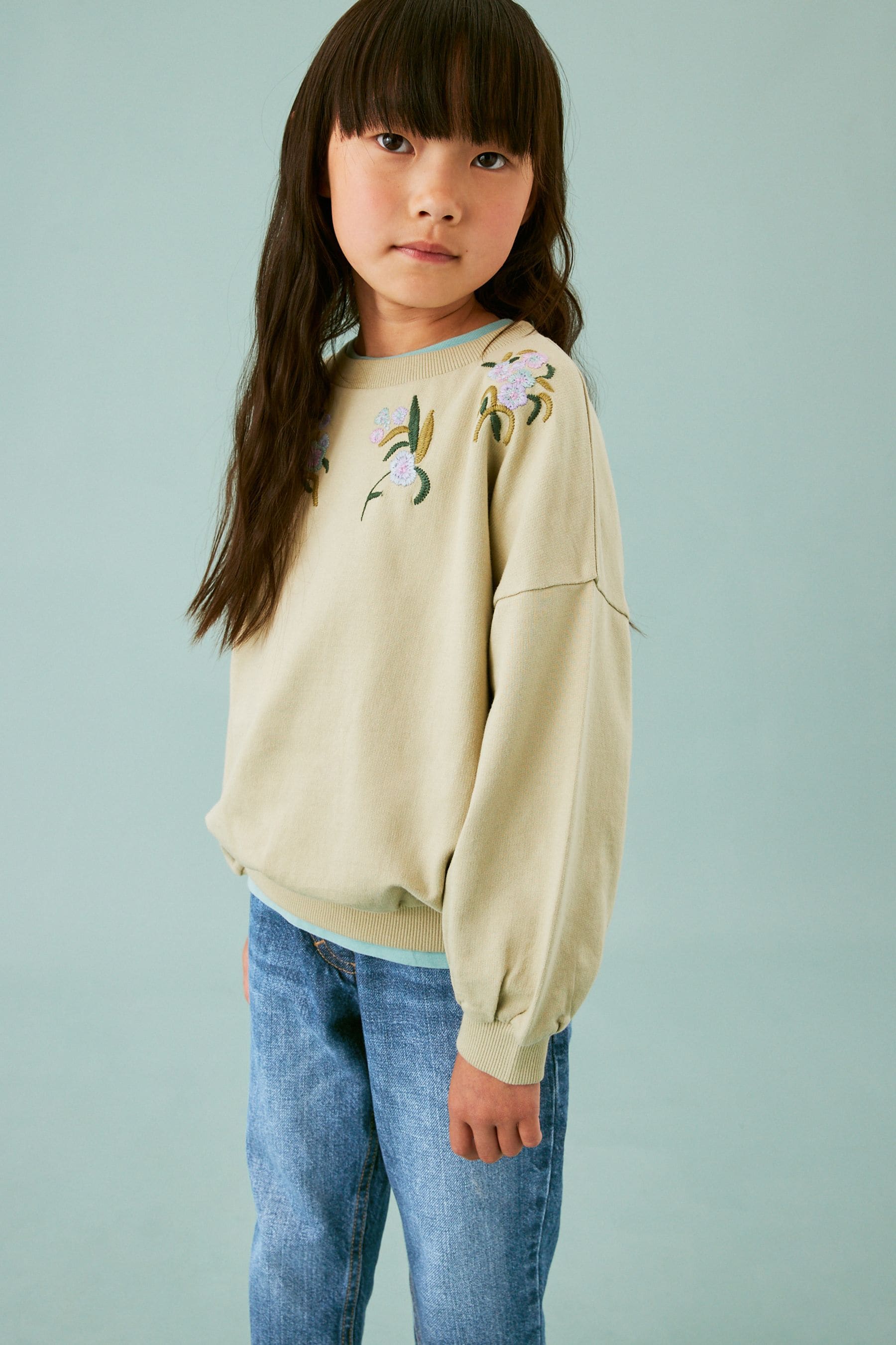 Green Embroidered Floral Sweatshirt (3-16yrs)