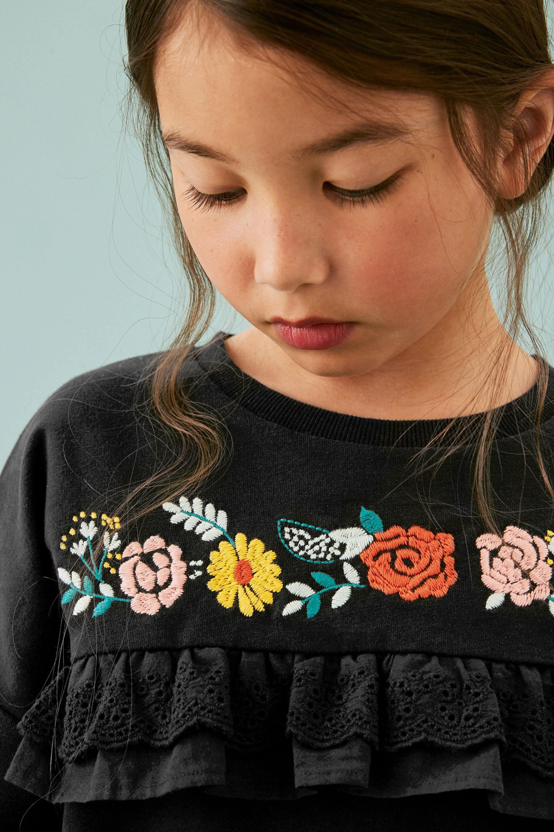 Black Embroidered Floral Sweatshirt (3-16yrs)