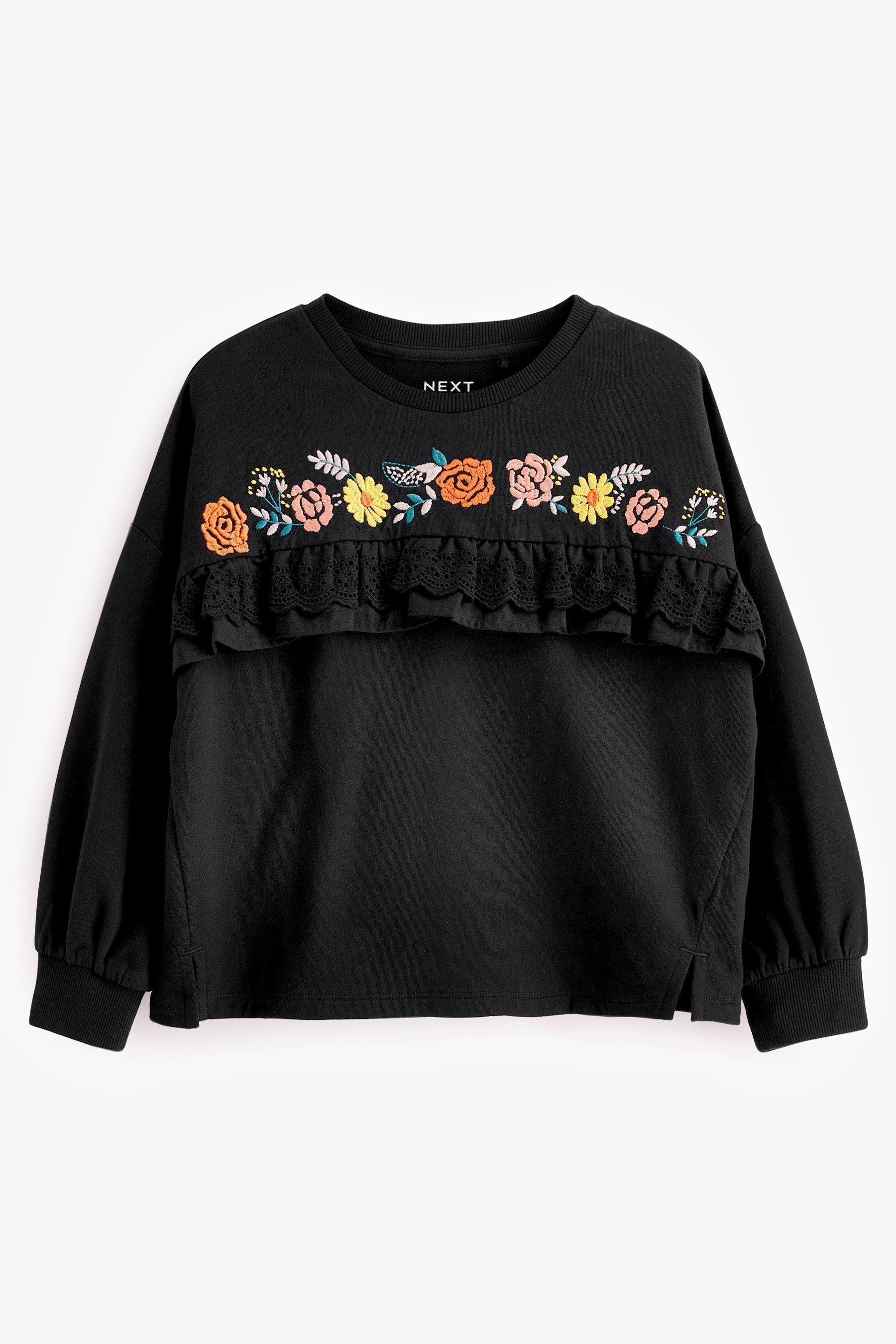 Black Embroidered Floral Sweatshirt (3-16yrs)