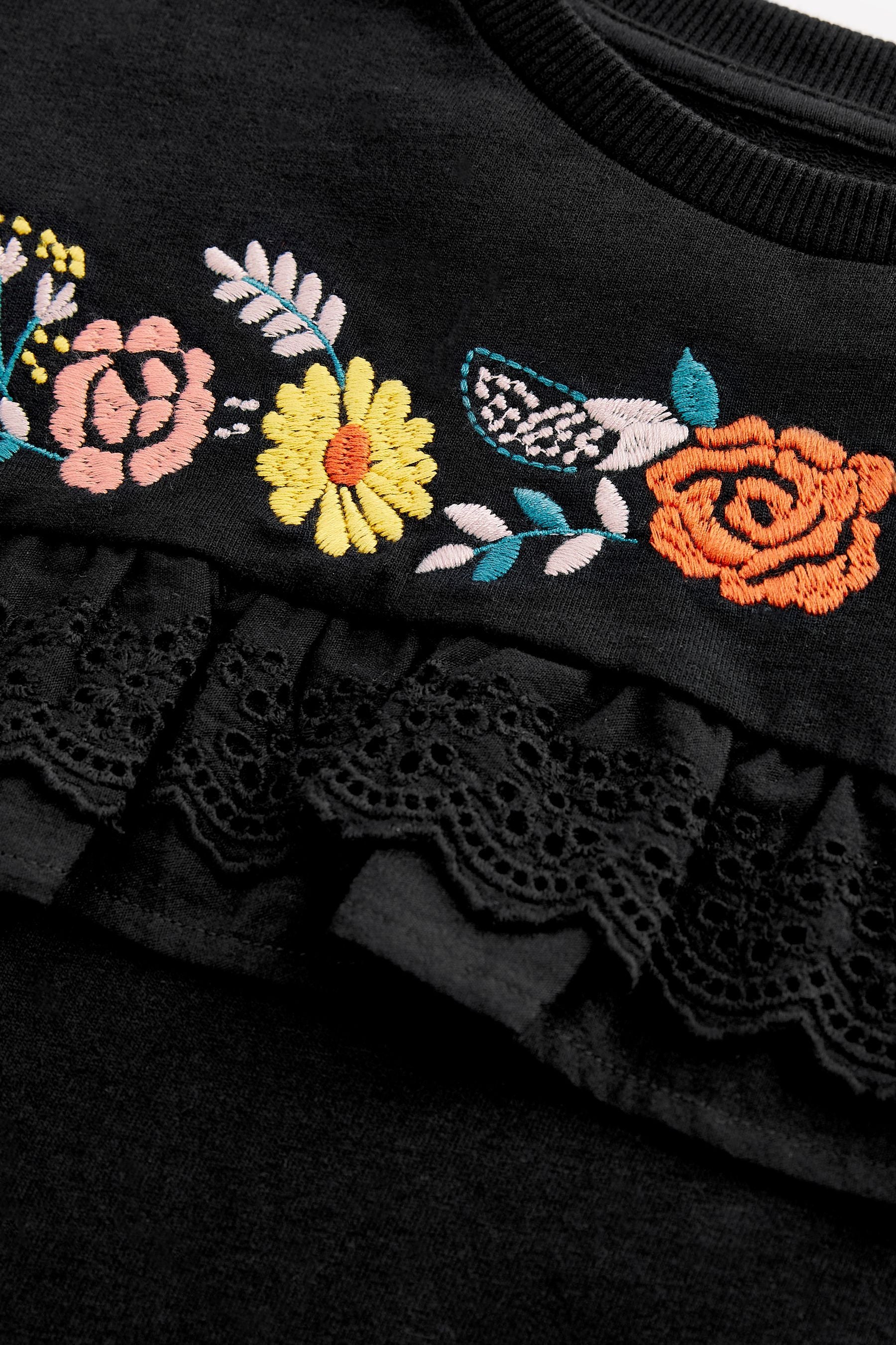 Black Embroidered Floral Sweatshirt (3-16yrs)