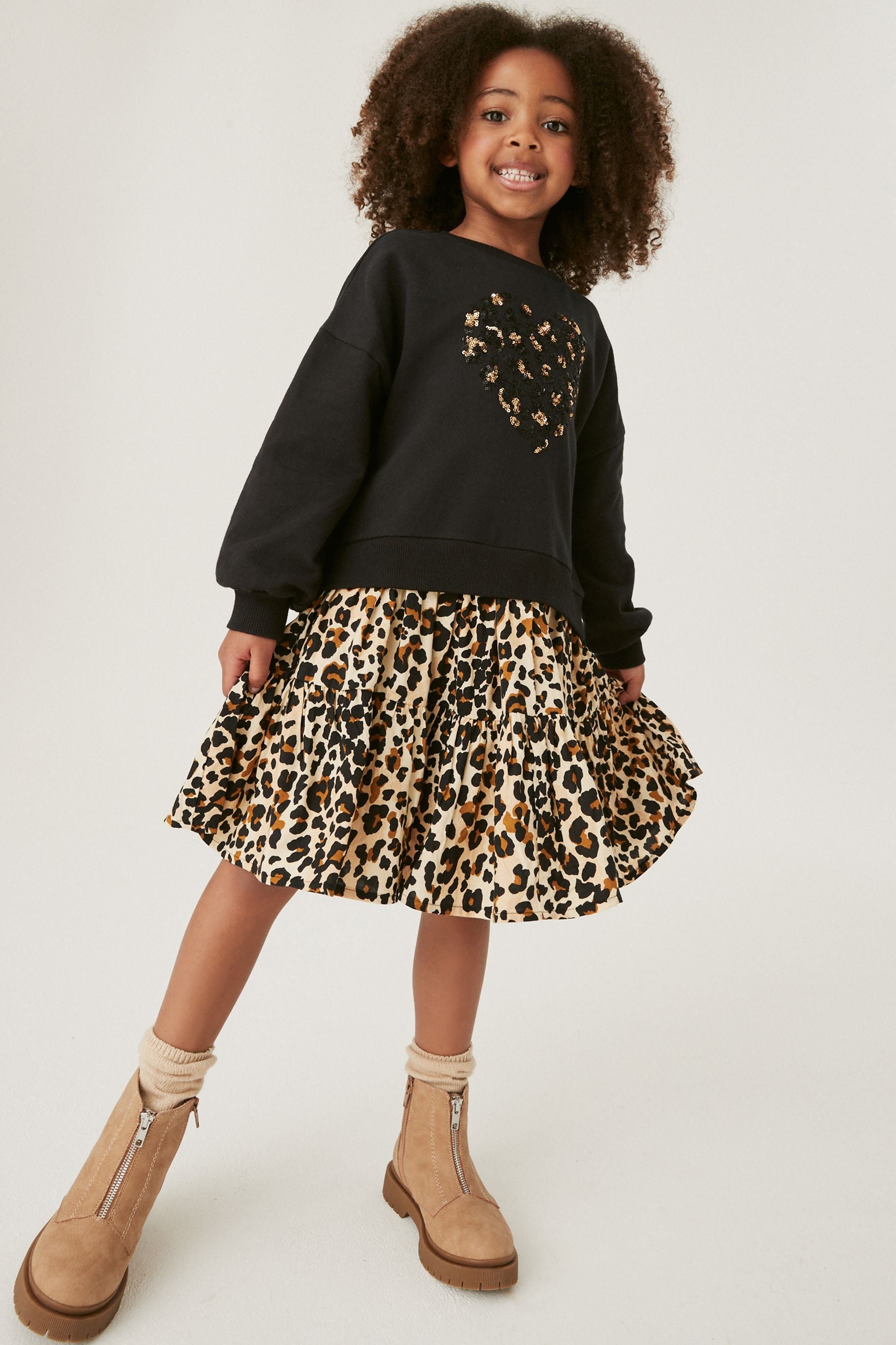 Black Animal Sequin Sweat Dress (3-12yrs)