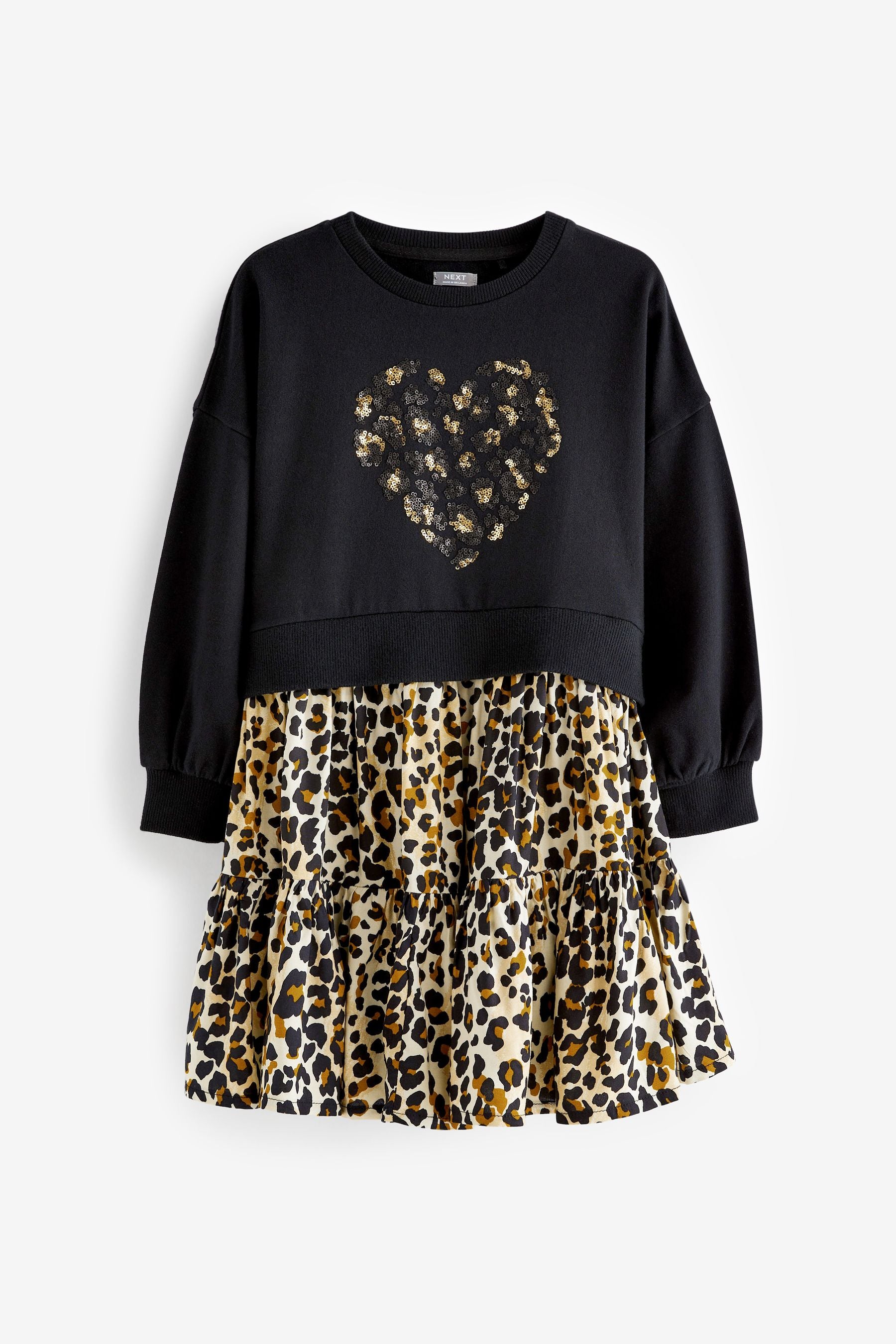 Black Animal Sequin Sweat Dress (3-12yrs)