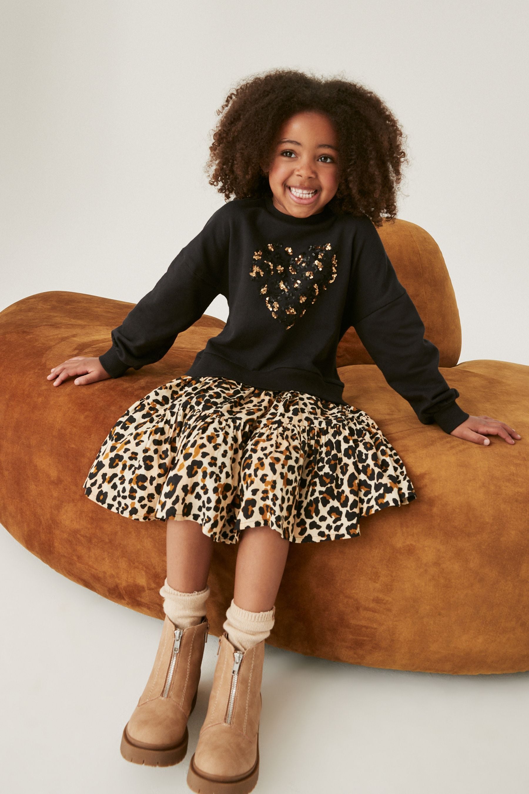 Black Animal Sequin Sweat Dress (3-12yrs)