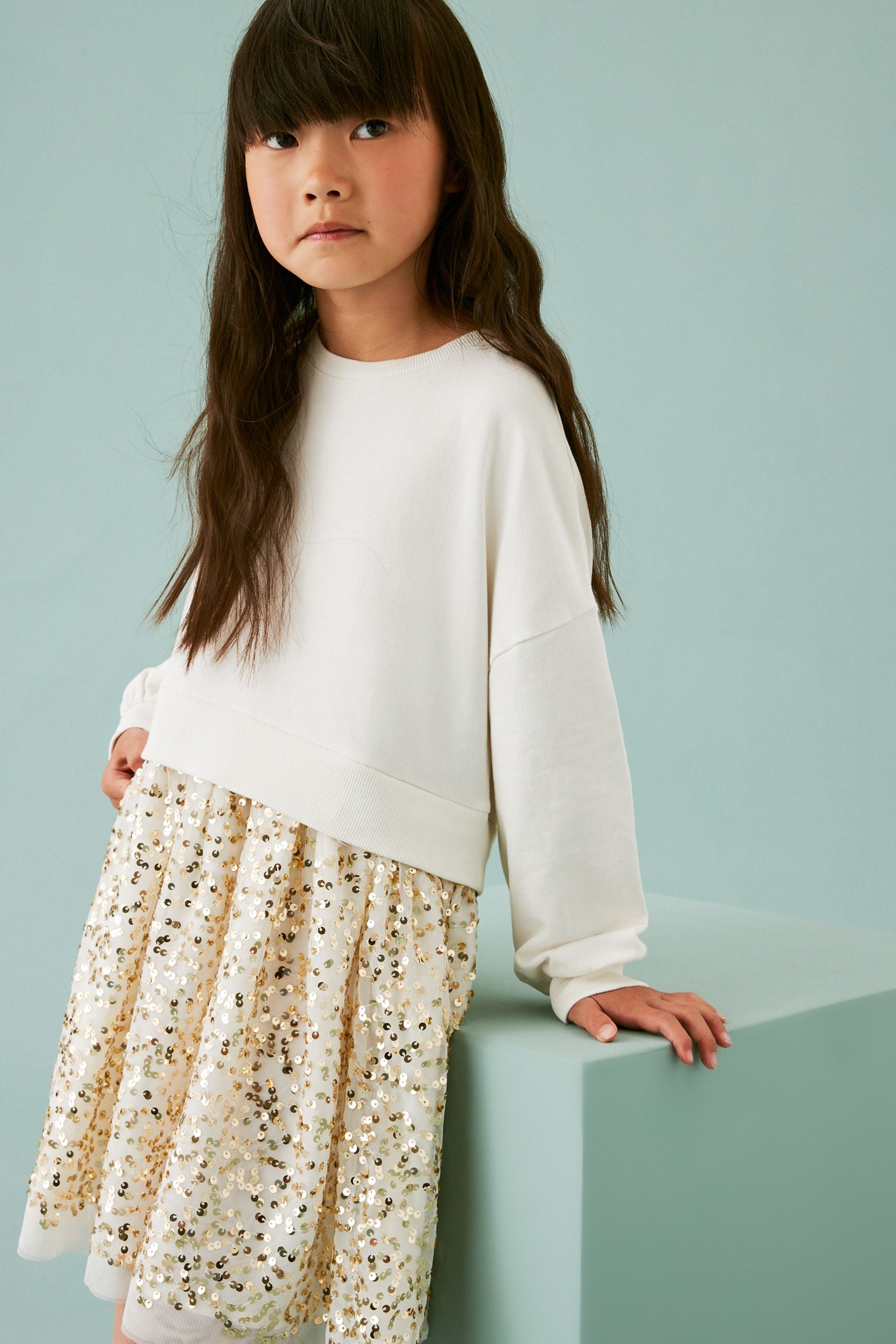 Cream/Gold Sweat Dress (3-12yrs)