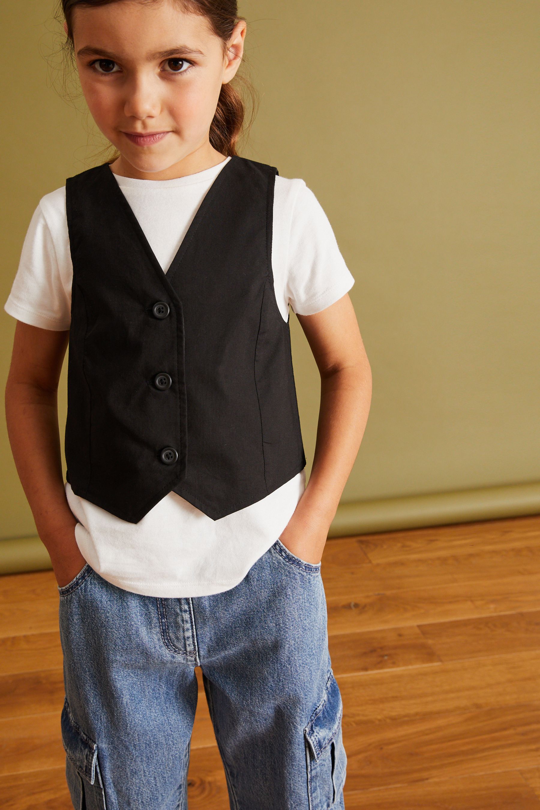 Black/White Waistcoat And T-Shirt Set (3-16yrs)