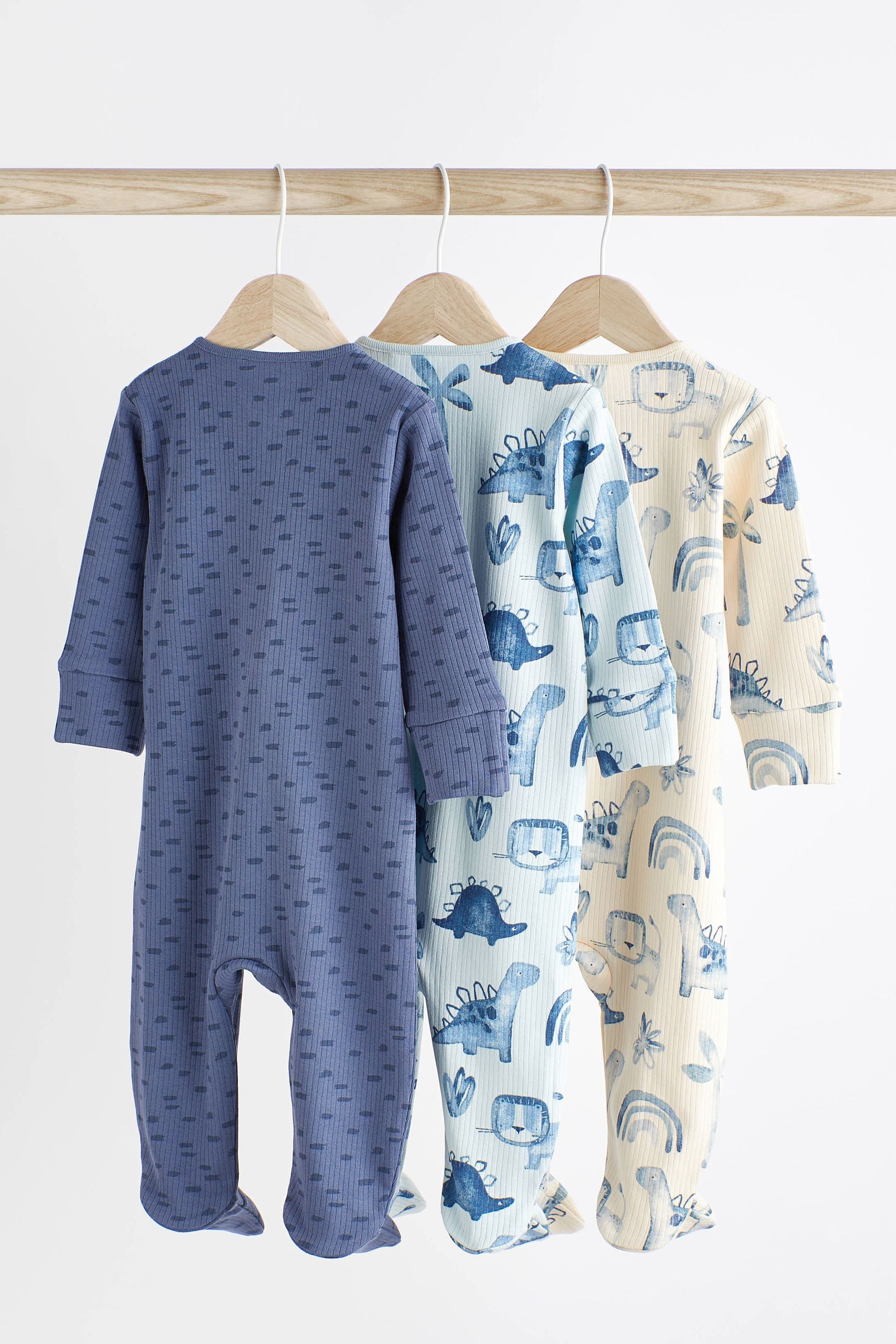 Blue Cotton Baby Sleepsuits 3 Pack (0mths-2yrs)