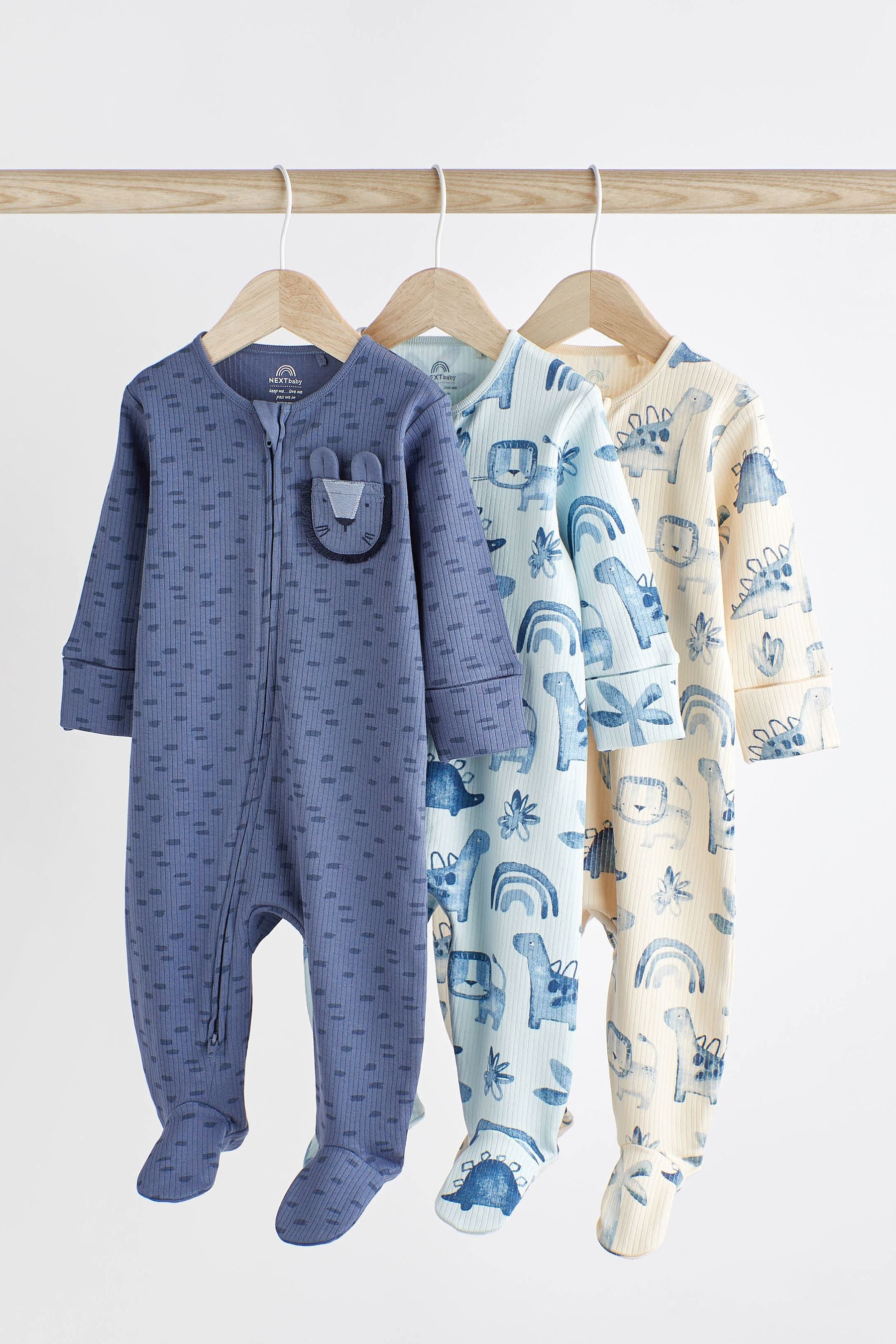 Blue Cotton Baby Sleepsuits 3 Pack (0mths-2yrs)