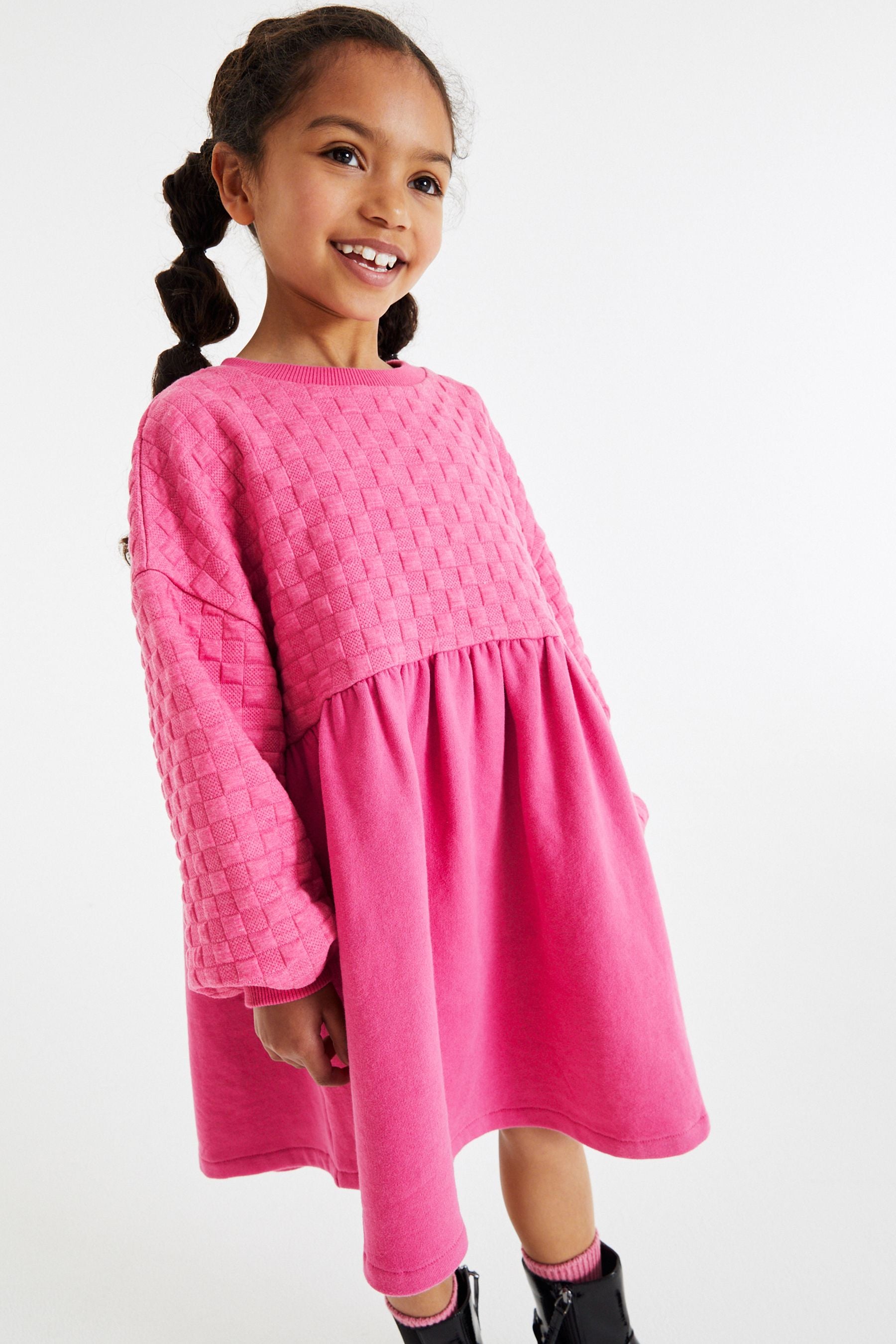 Pink Quilted Cosy Long Sleeve Dress (3-16yrs)