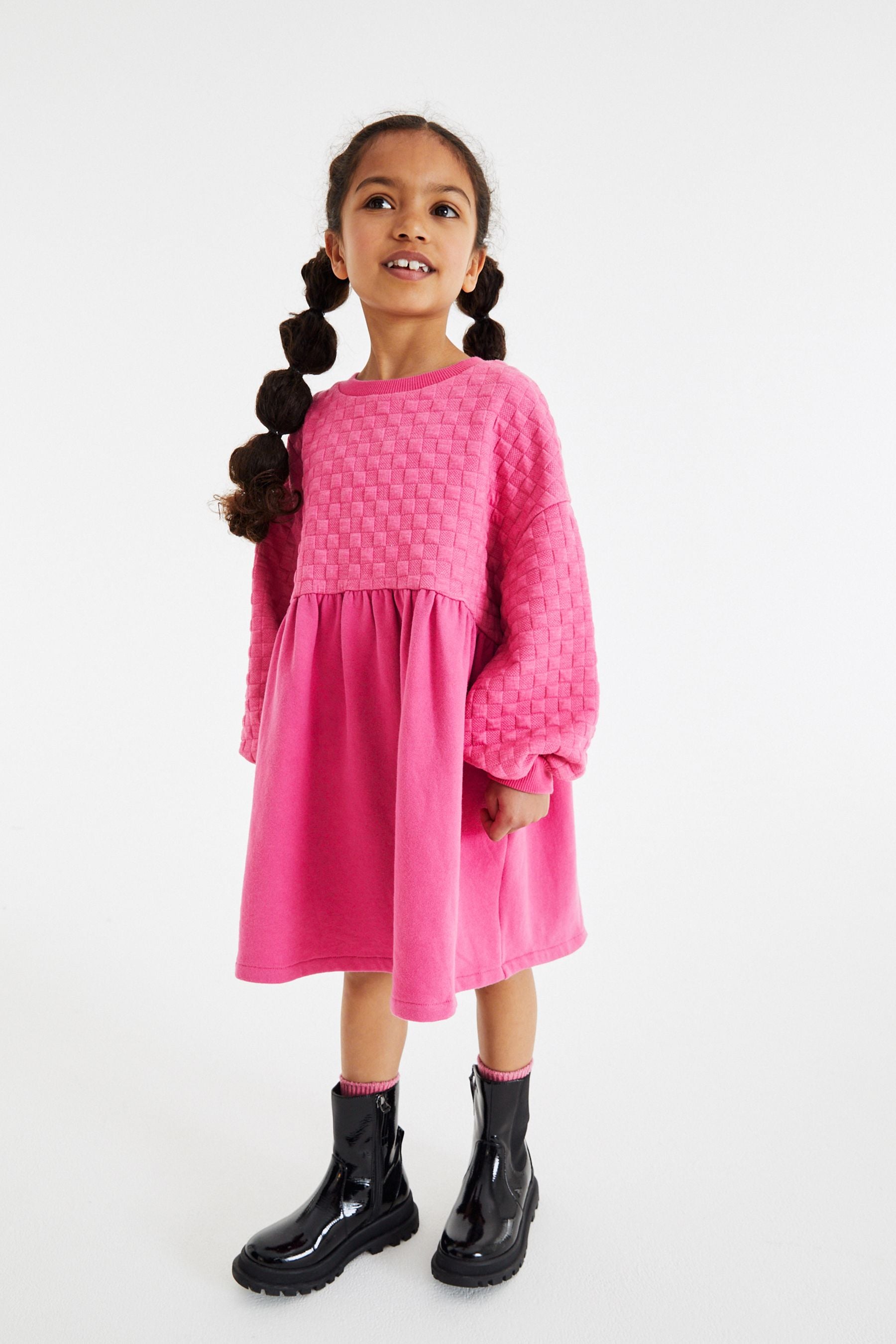 Pink Quilted Cosy Long Sleeve Dress (3-16yrs)