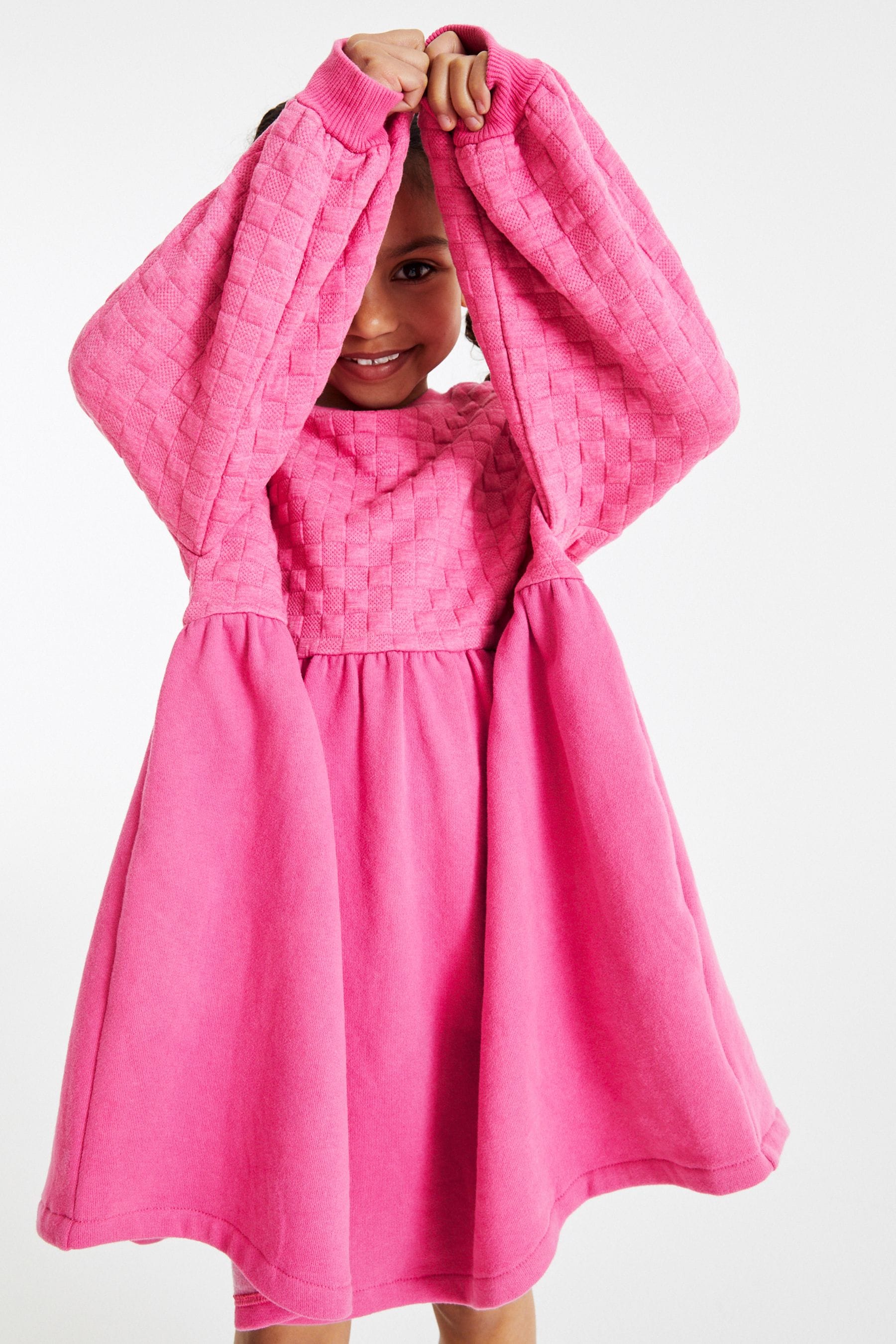 Pink Quilted Cosy Long Sleeve Dress (3-16yrs)