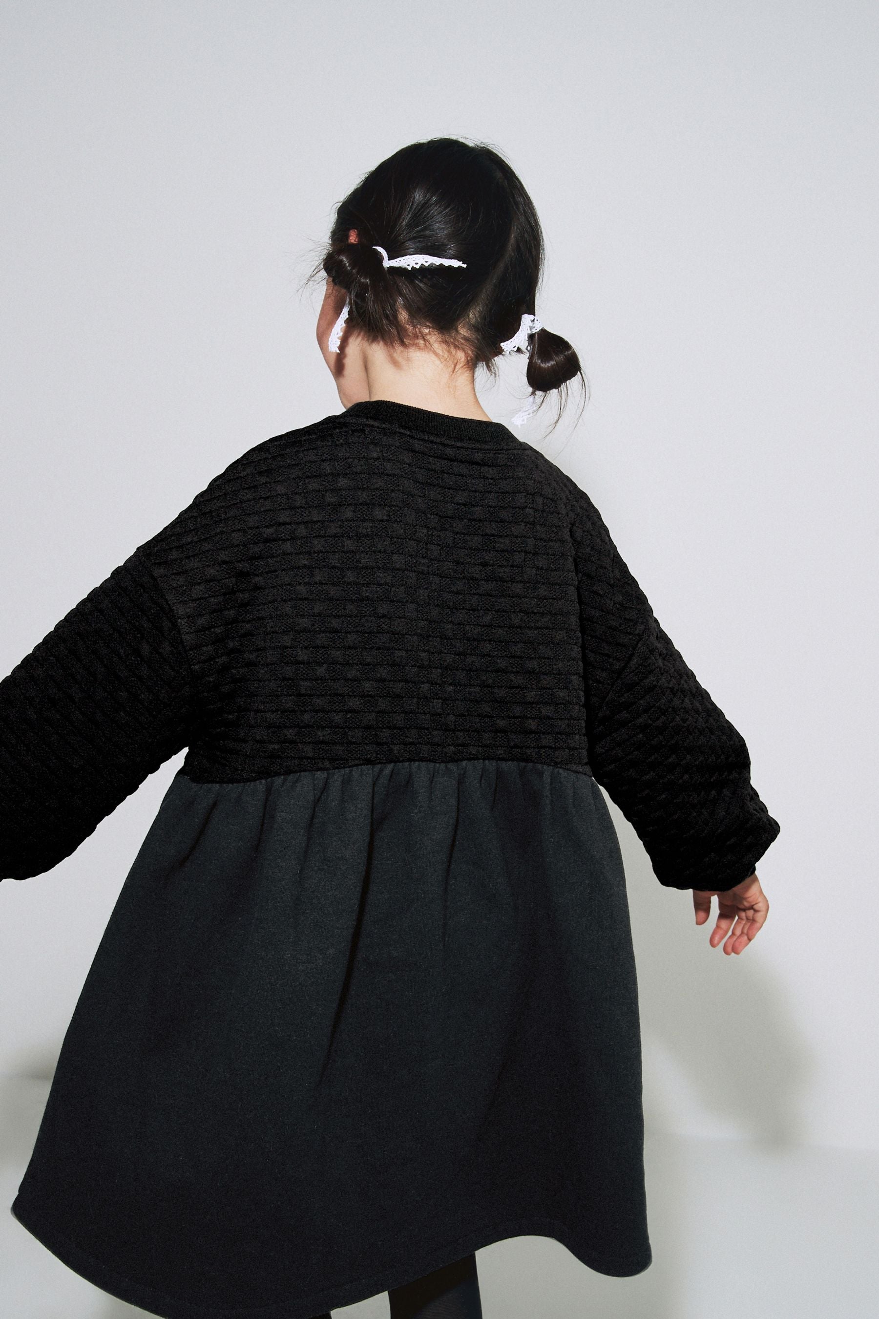 Black Quilted Cosy Long Sleeve Dress (3-16yrs)