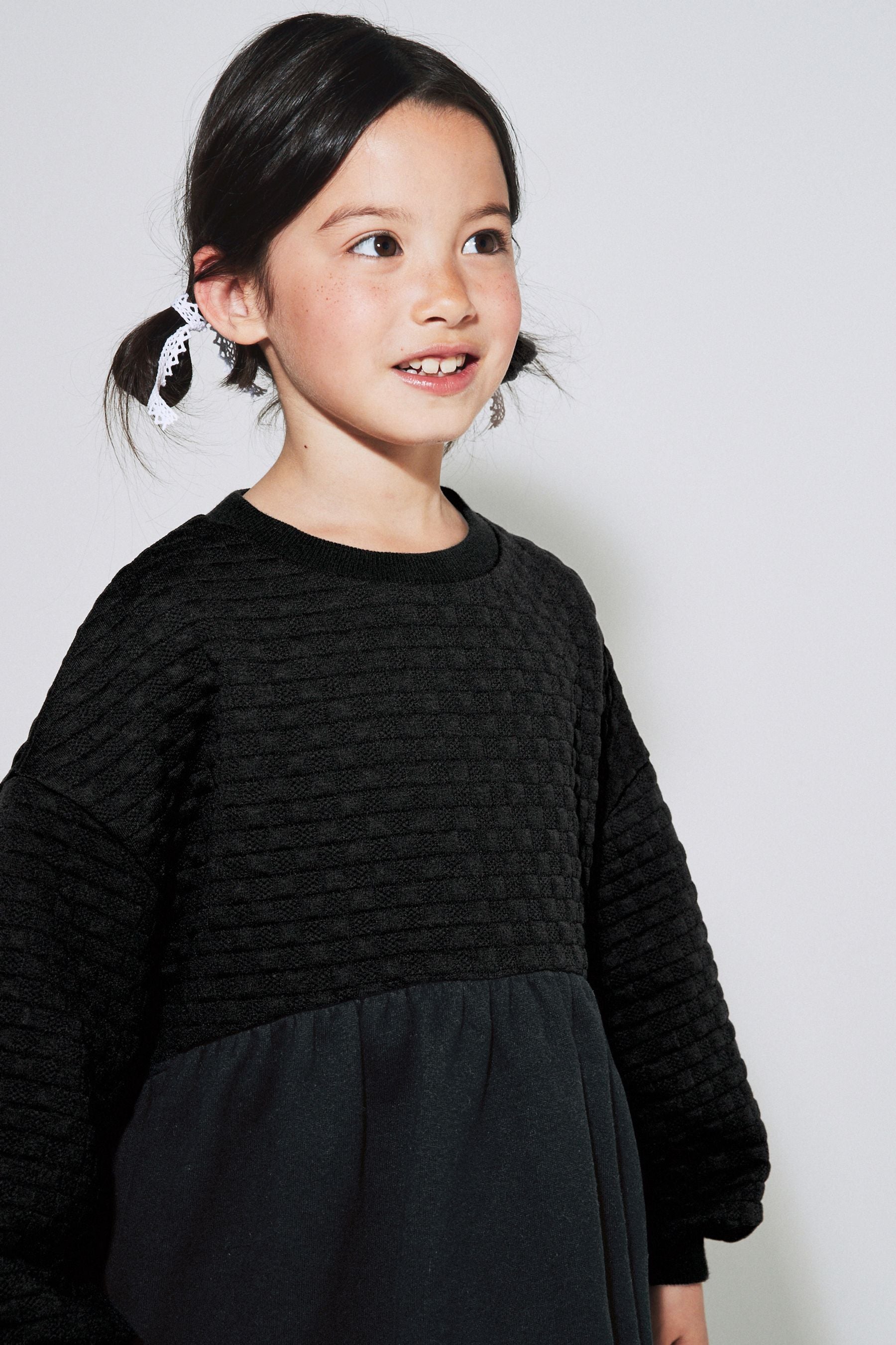 Black Quilted Cosy Long Sleeve Dress (3-16yrs)